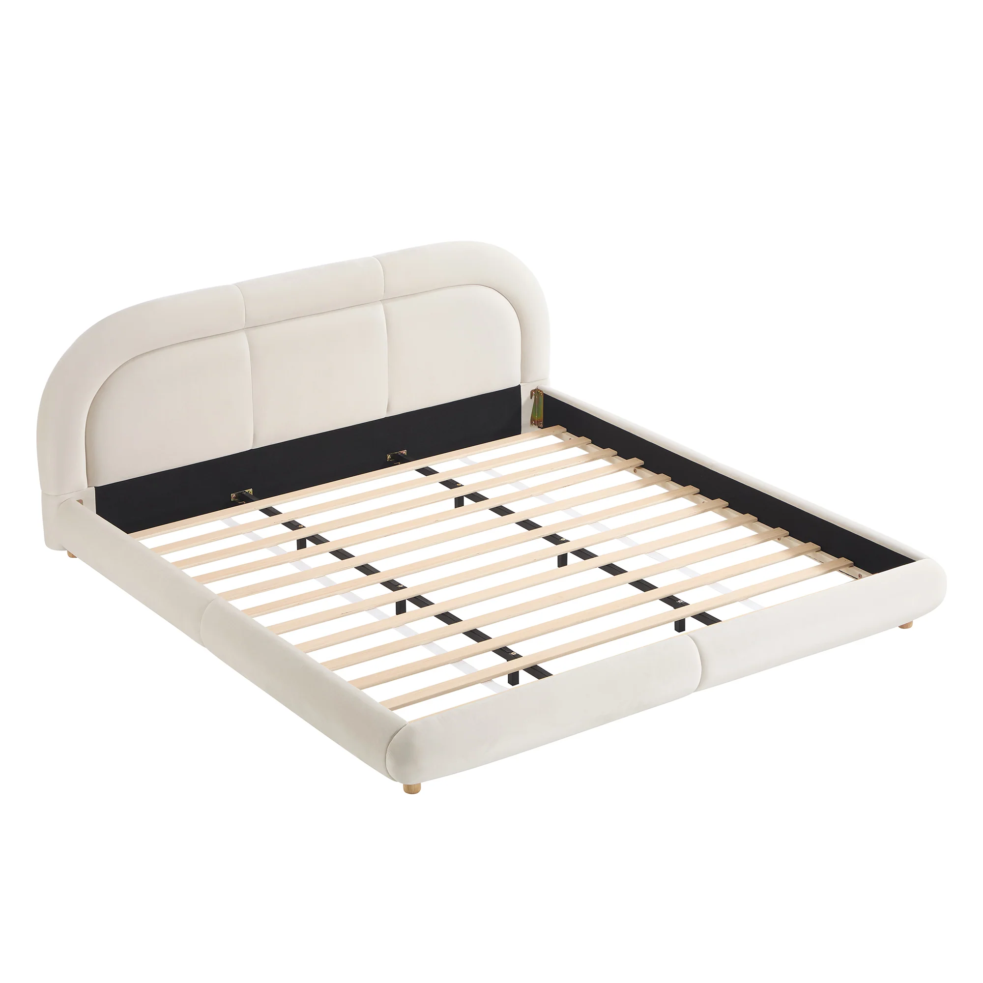 Modern Curved Upholstered Low Profile Platform King Size Bed - Image 26