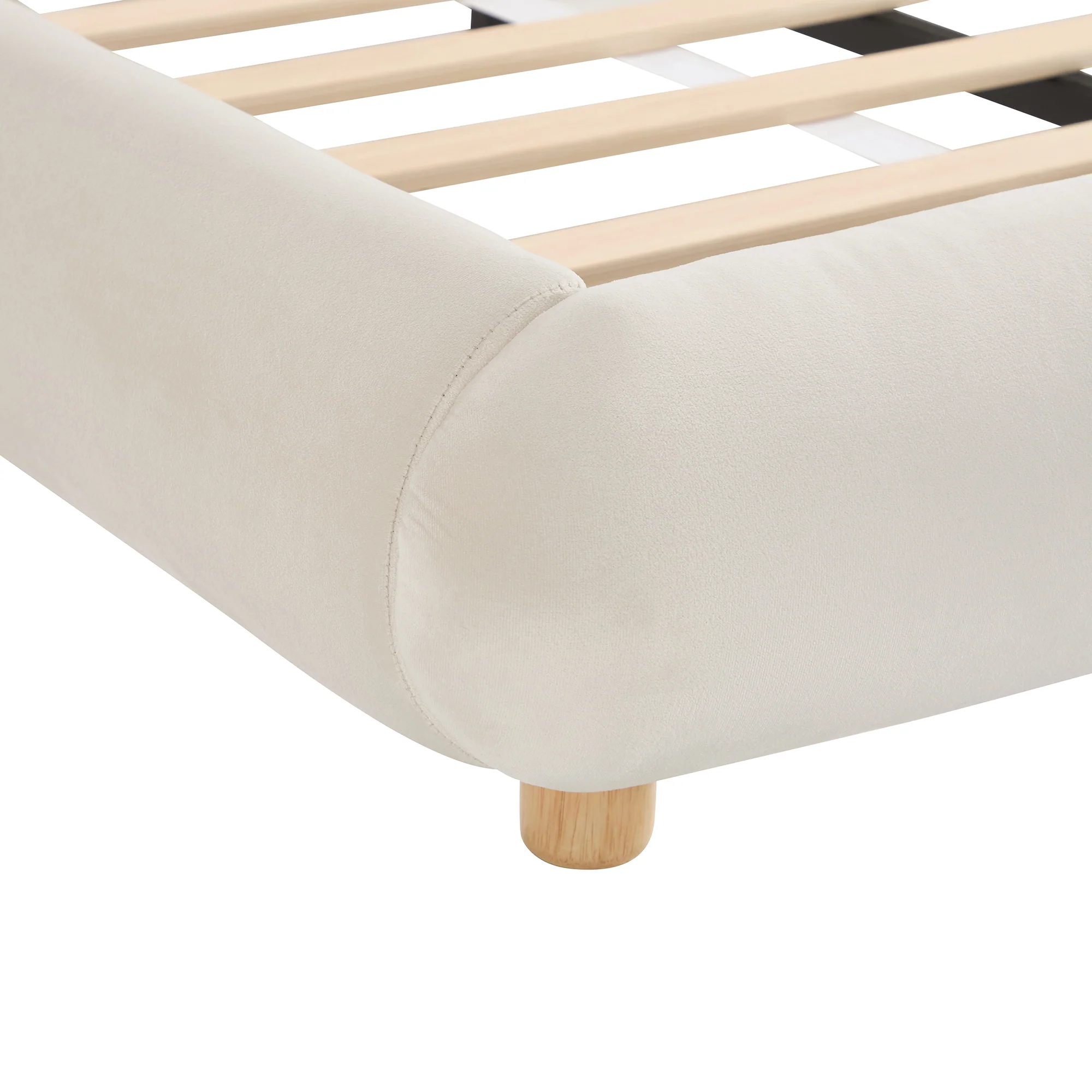 Modern Curved Upholstered Low Profile Platform King Size Bed - Image 29