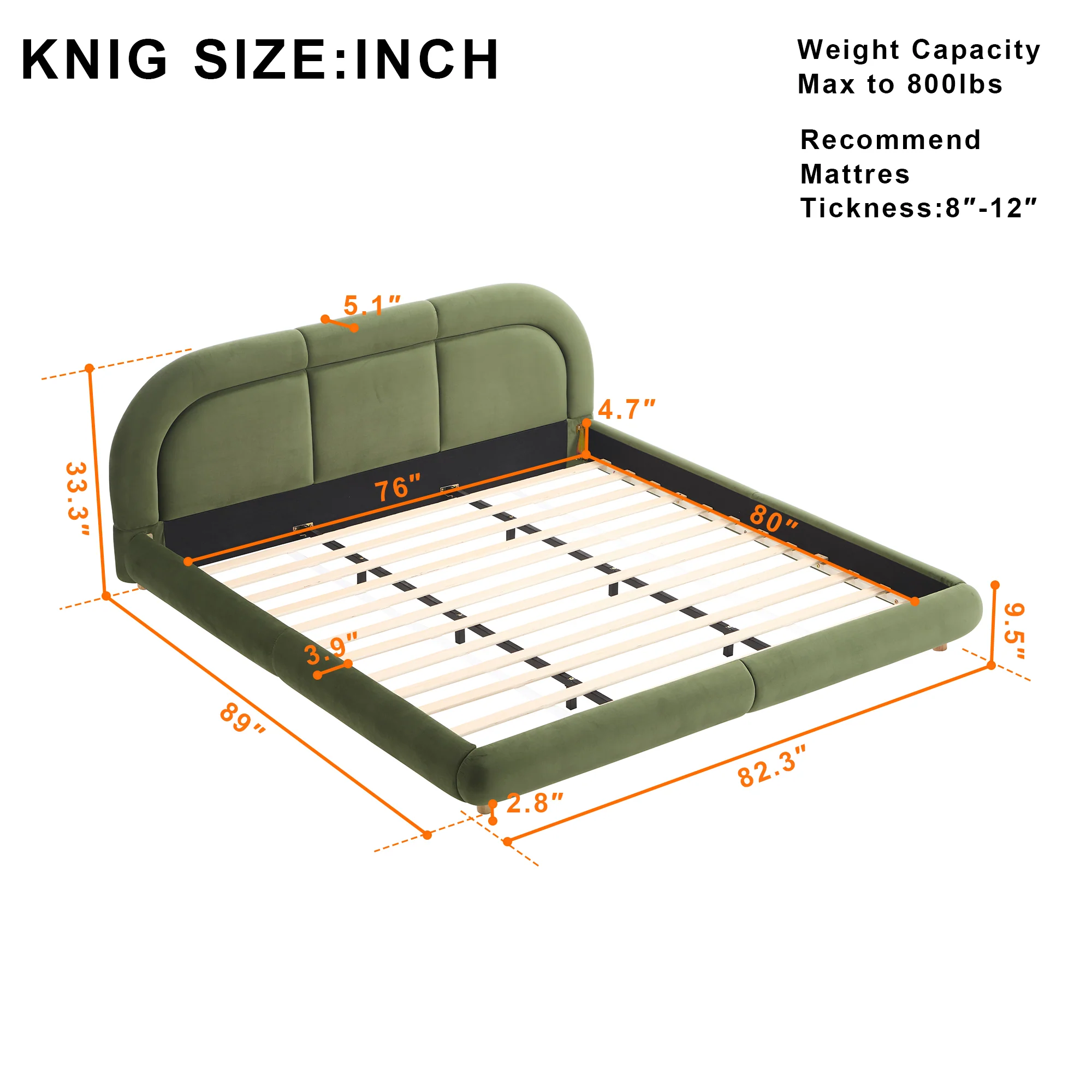 Modern Curved Upholstered Low Profile Platform King Size Bed - Image 3