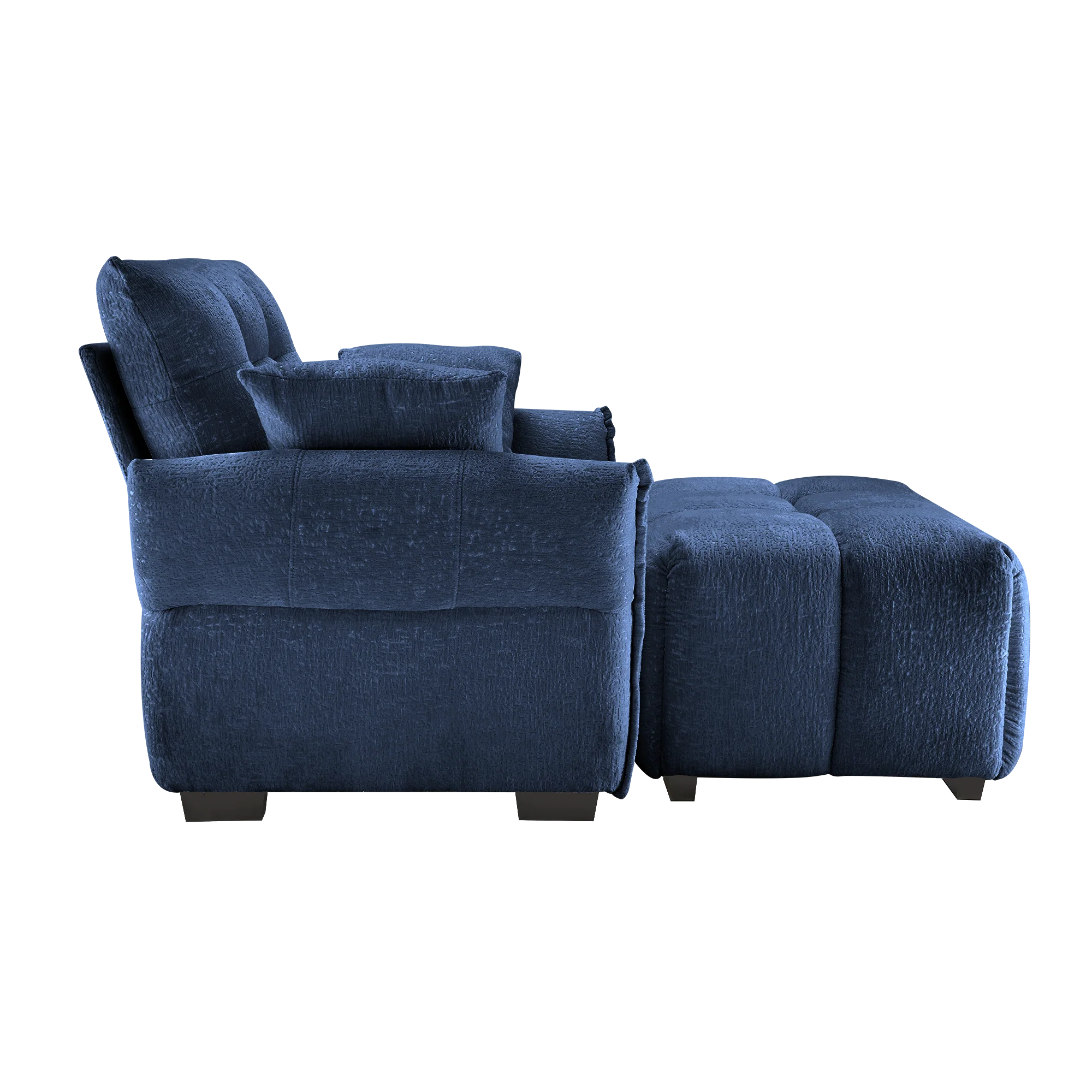 Walker Edison | Modern Ergonomic Blue Chenille Accent Chair with Ottoman Set - Image 7