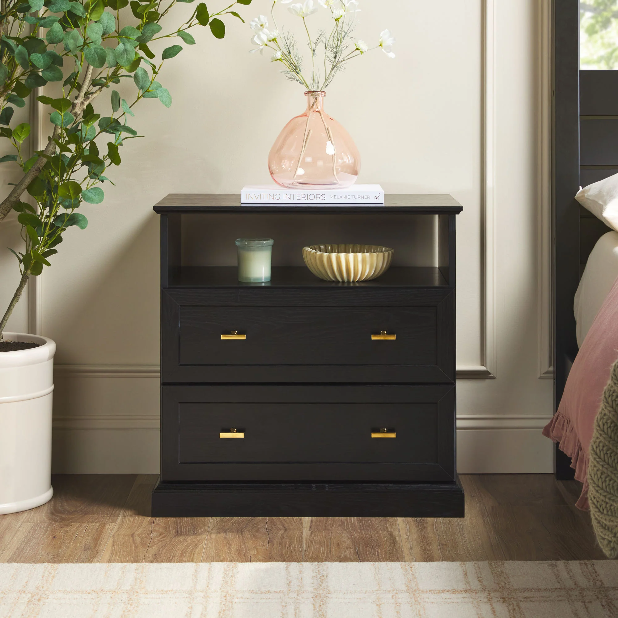 Clyde Modern Farmhouse Easy Assembly 2-Drawer Nightstand Side Table - Image 3