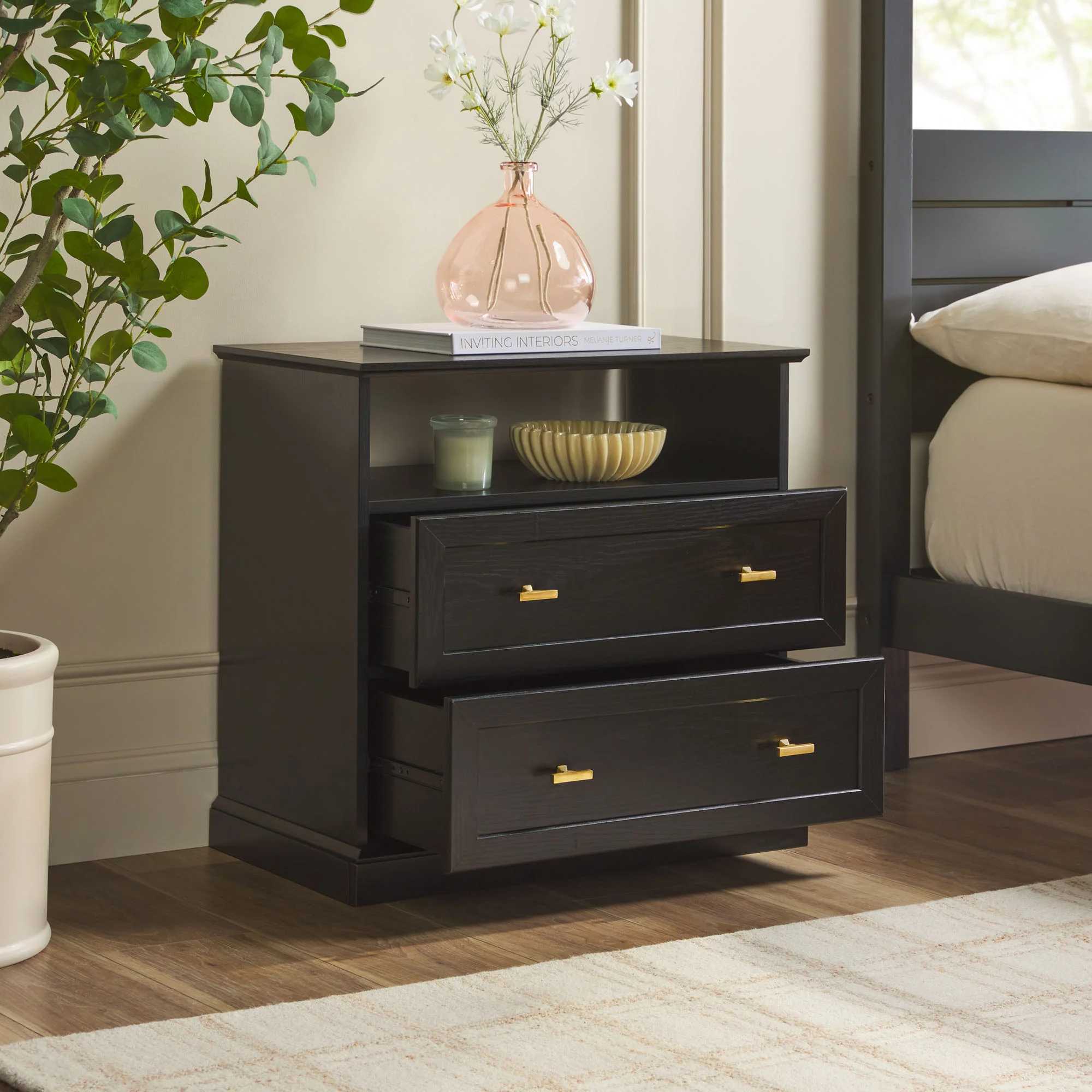 Clyde Modern Farmhouse Easy Assembly 2-Drawer Nightstand Side Table - Image 6
