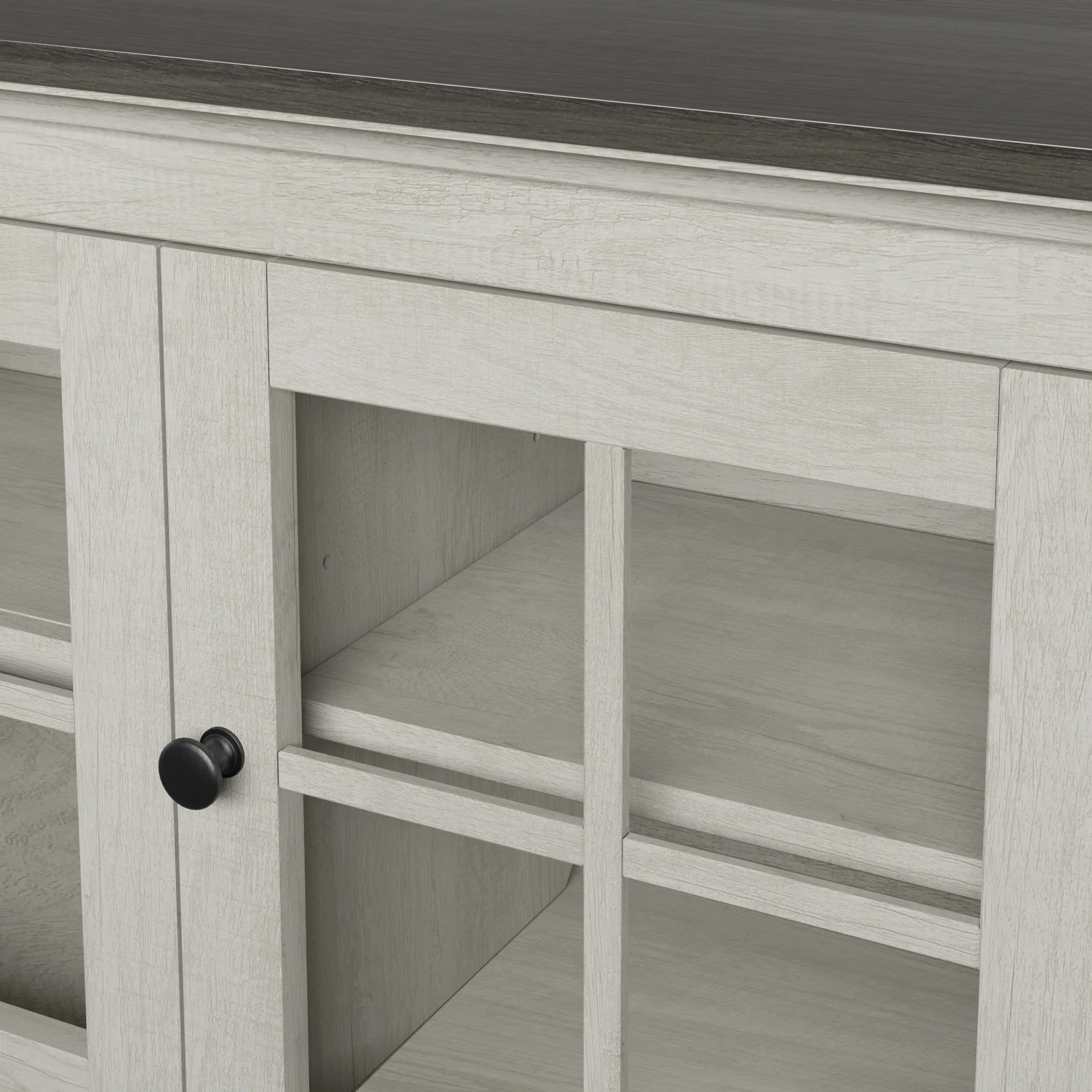 Traditional Farmhouse Windowpane Glass Doors Buffet Sideboard - Image 6