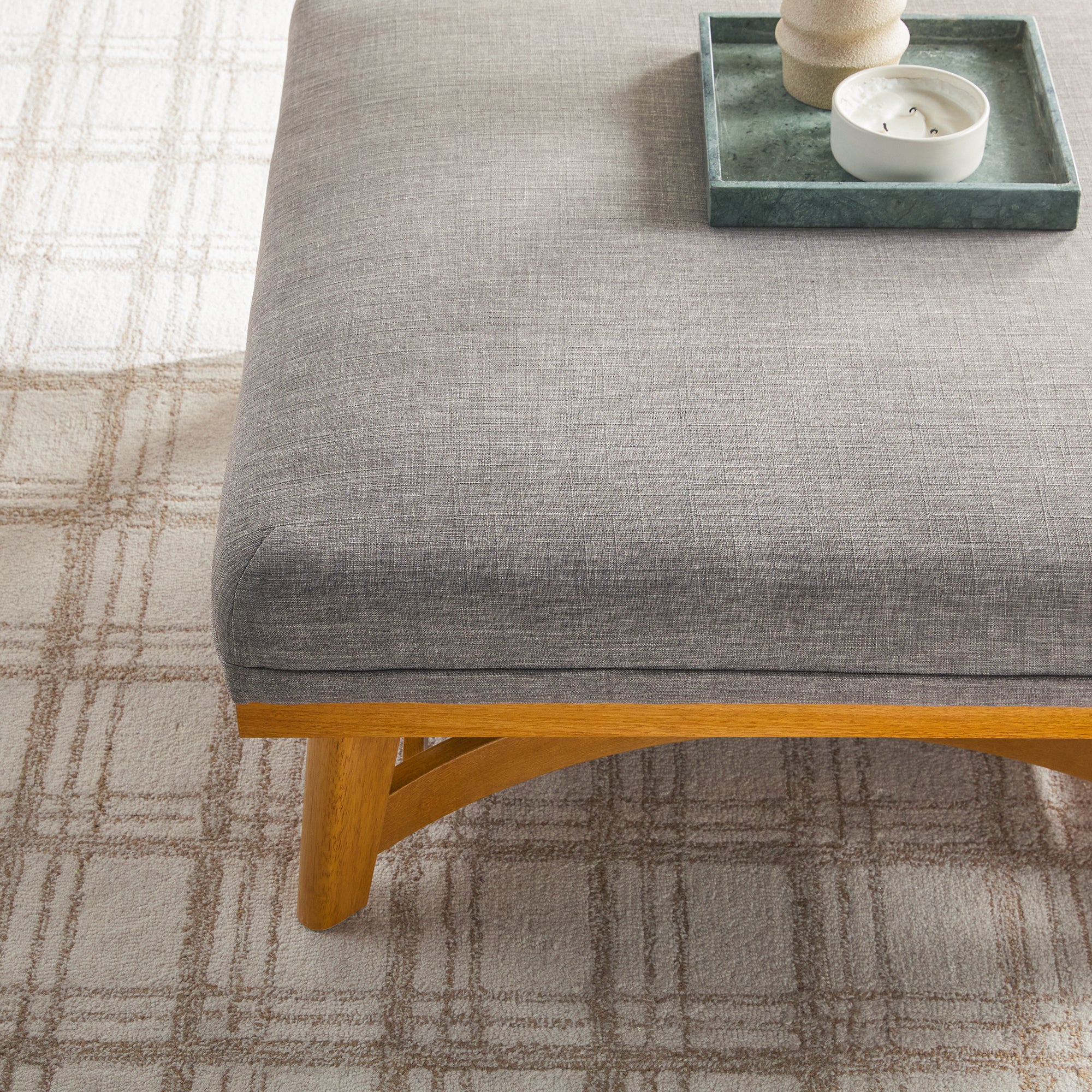 Nash Modern Farmhouse Easy Assembly Linen Large Ottoman - Image 19