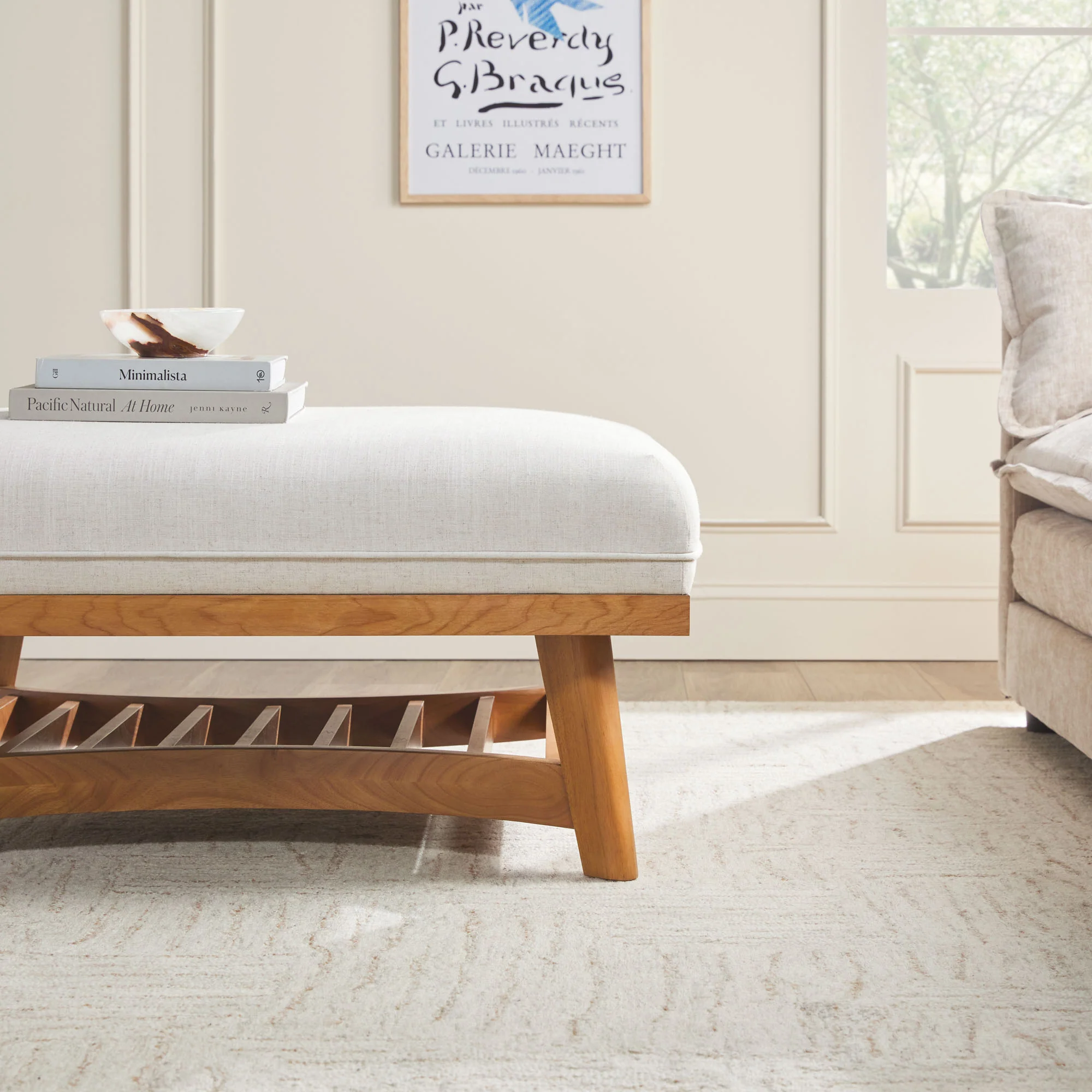 Nash Modern Farmhouse Easy Assembly Linen Large Ottoman - Image 7