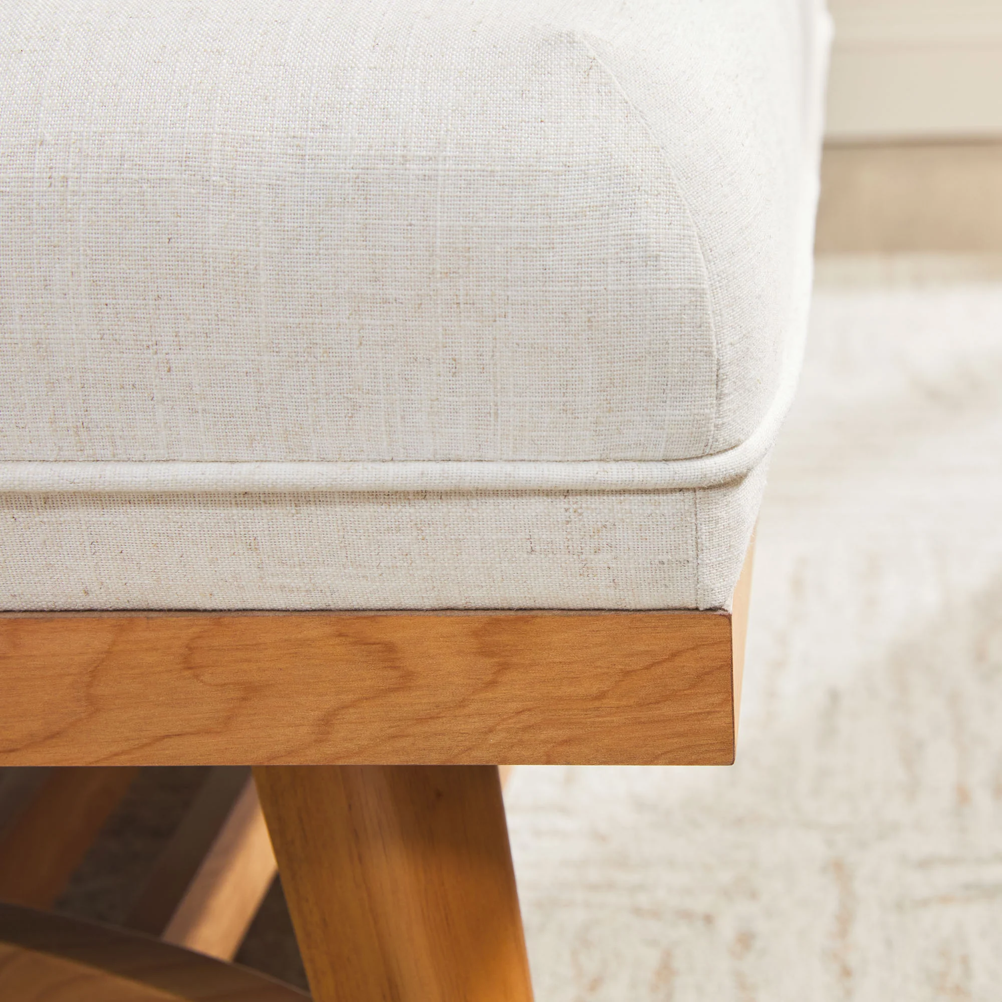 Nash Modern Farmhouse Easy Assembly Linen Large Ottoman - Image 9