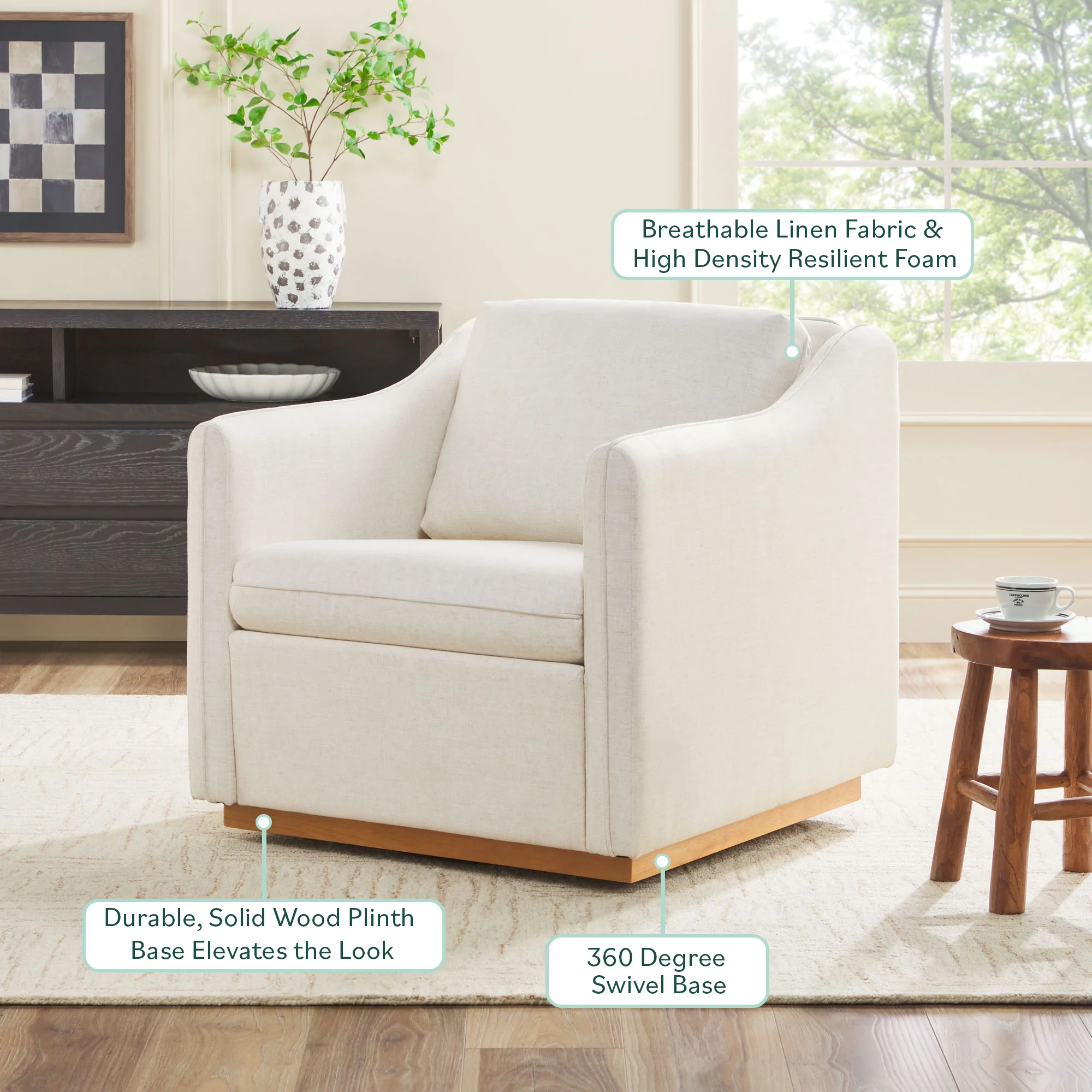 Nash Modern Farmhouse Easy Assembly Linen Swivel Accent Chair - Image 4