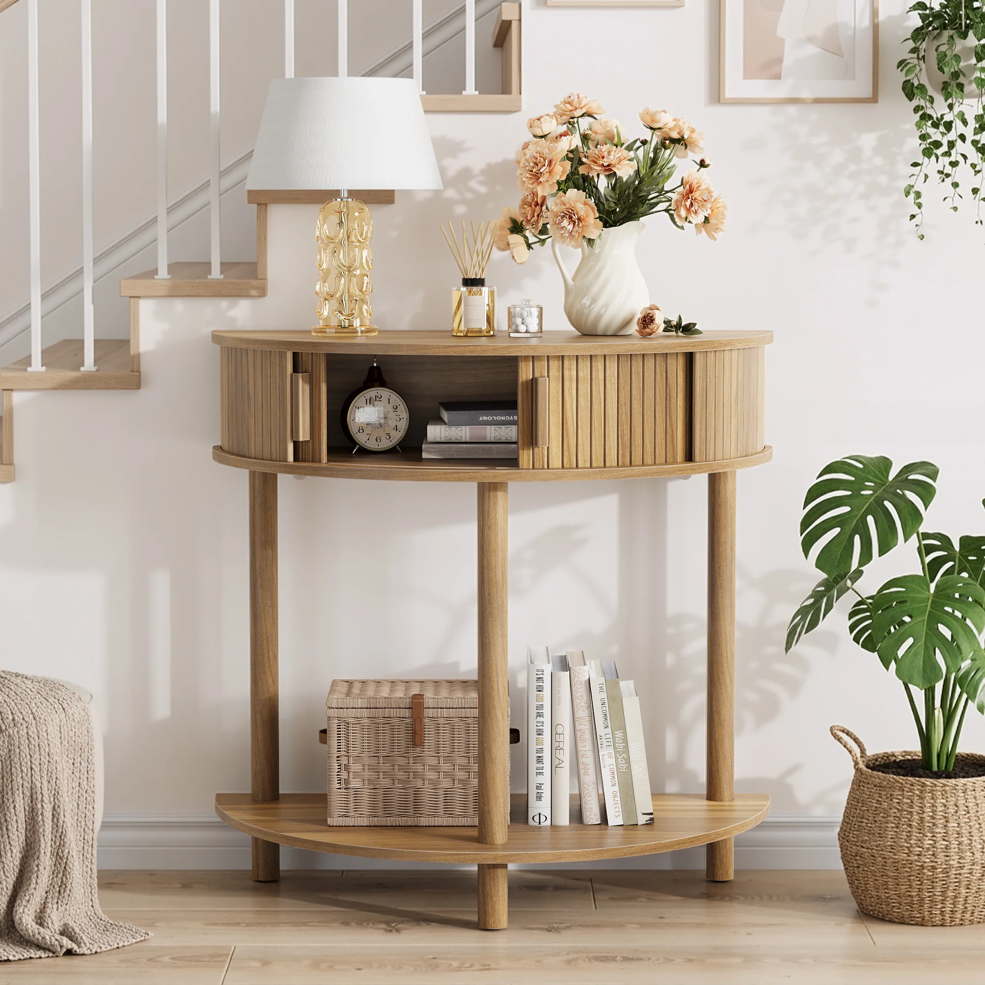 Modern Fluted Half-Moon Console Entryway Table