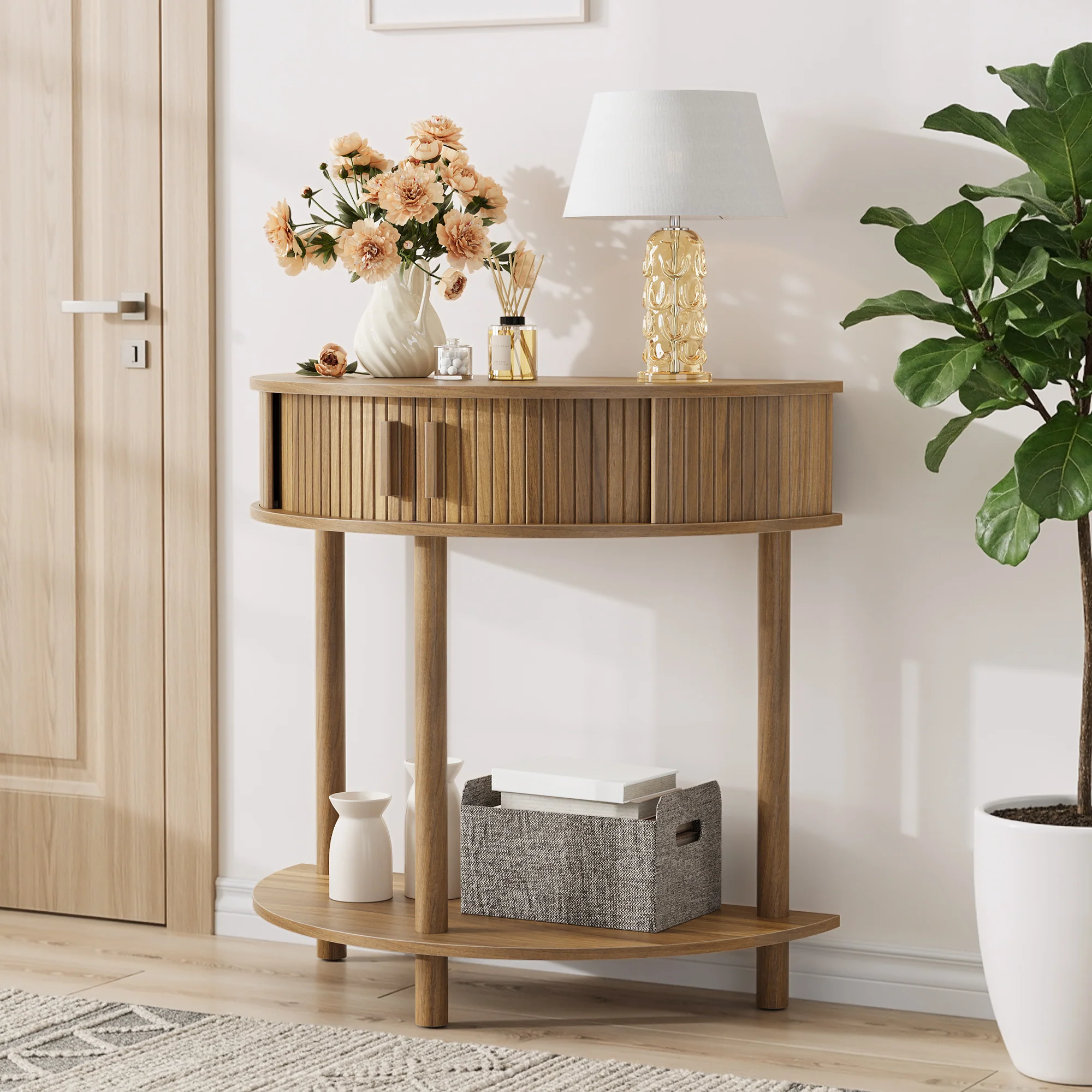 Modern Fluted Half-Moon Console Entryway Table - Image 2