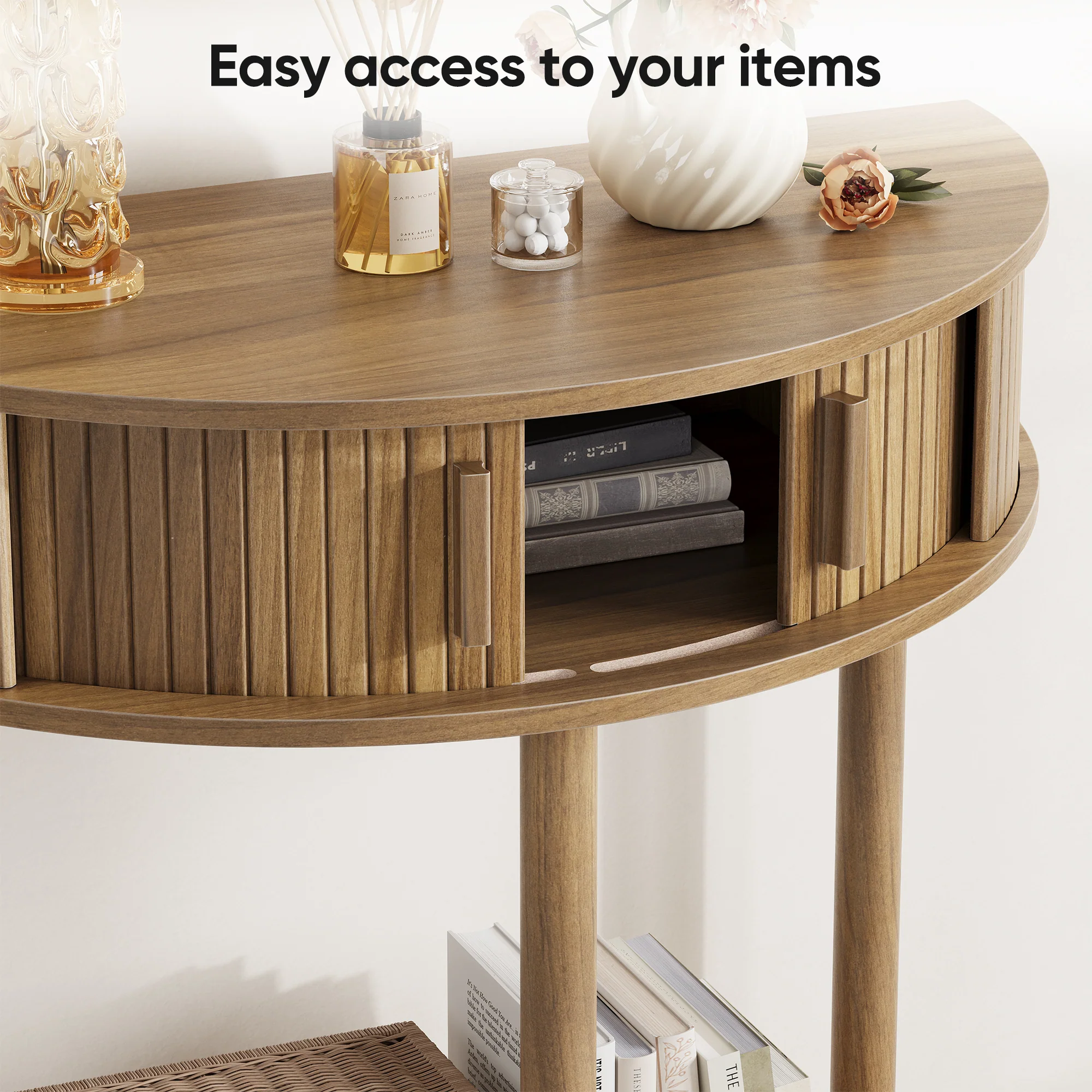 Modern Fluted Half-Moon Console Entryway Table - Image 3