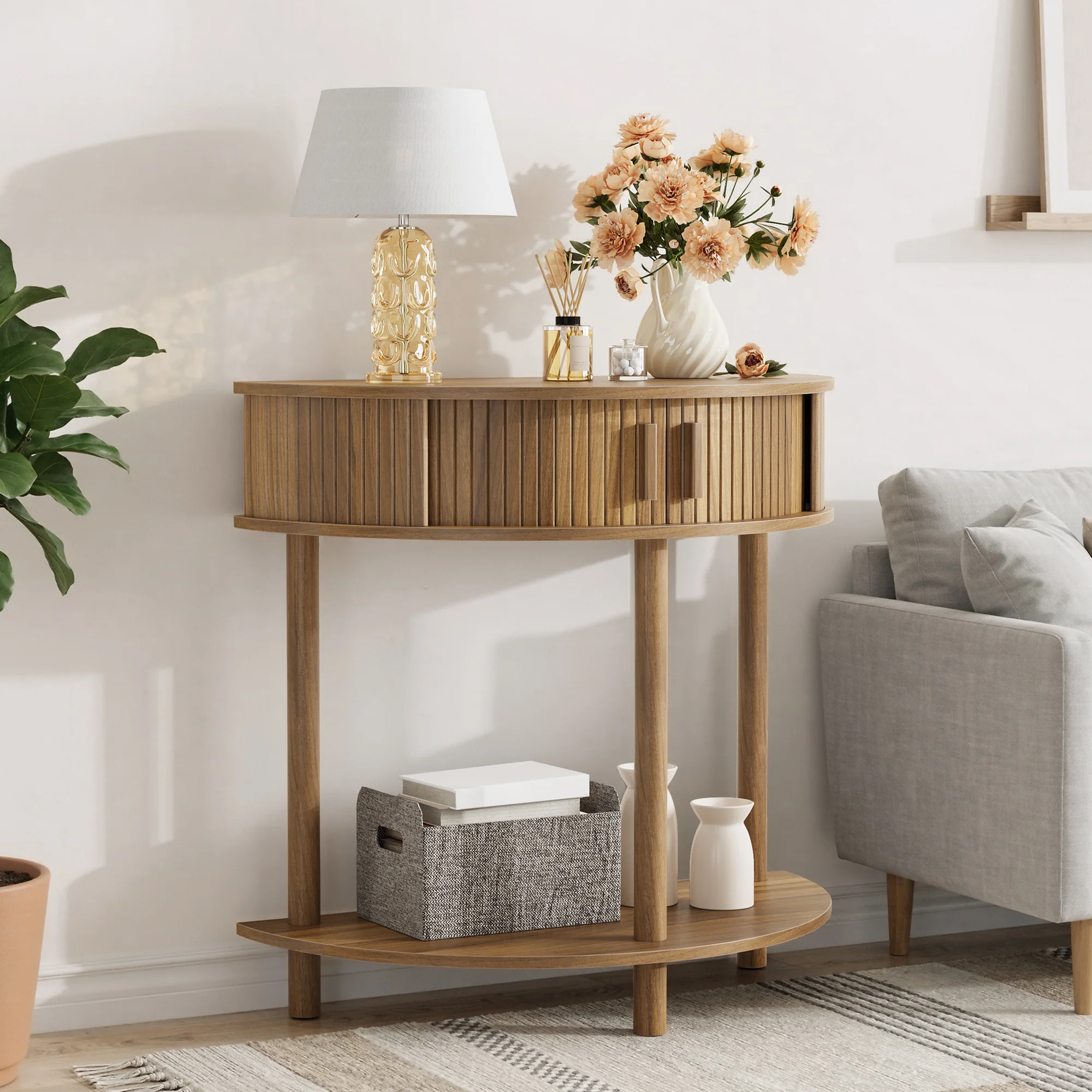 Modern Fluted Half-Moon Console Entryway Table - Image 5