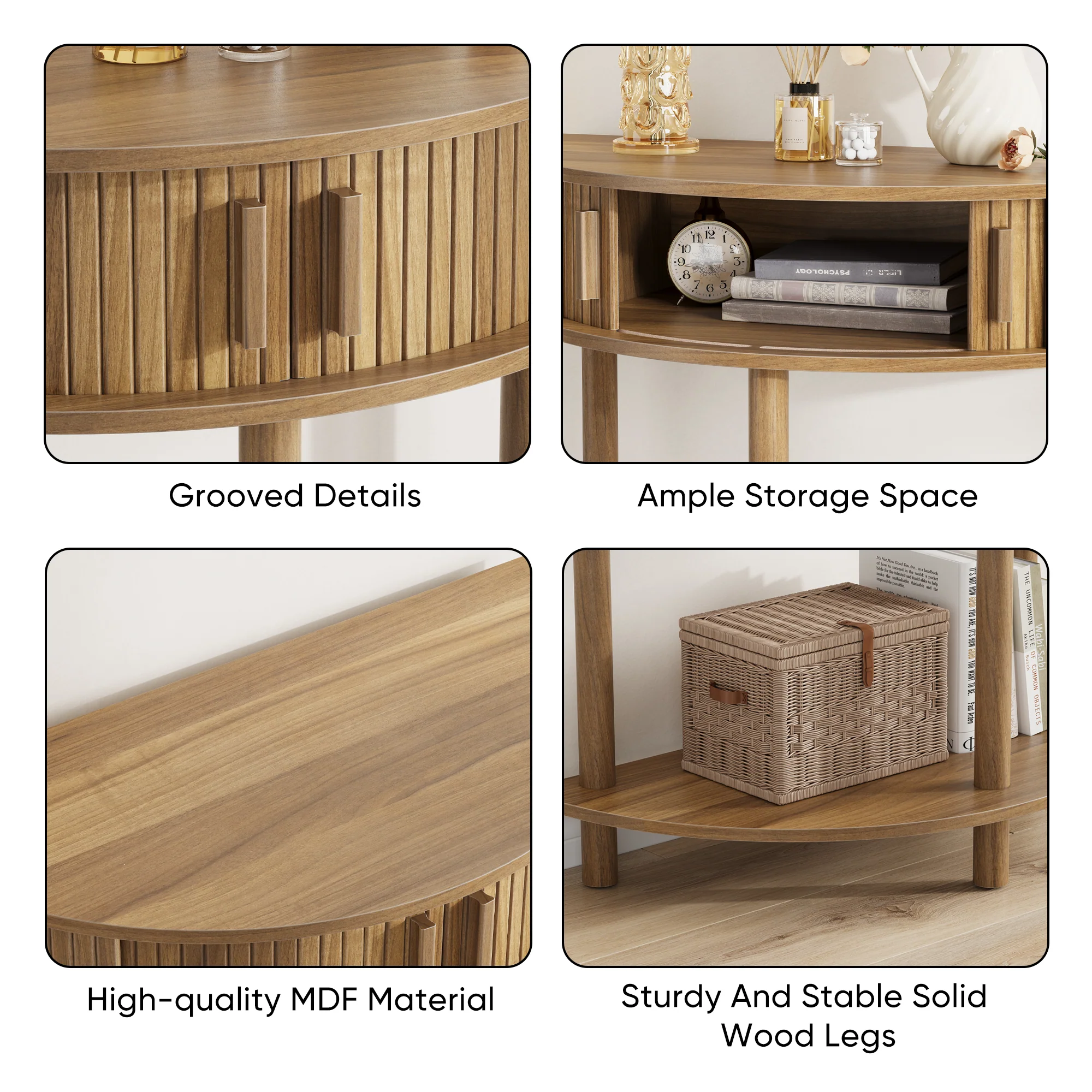 Modern Fluted Half-Moon Console Entryway Table - Image 7
