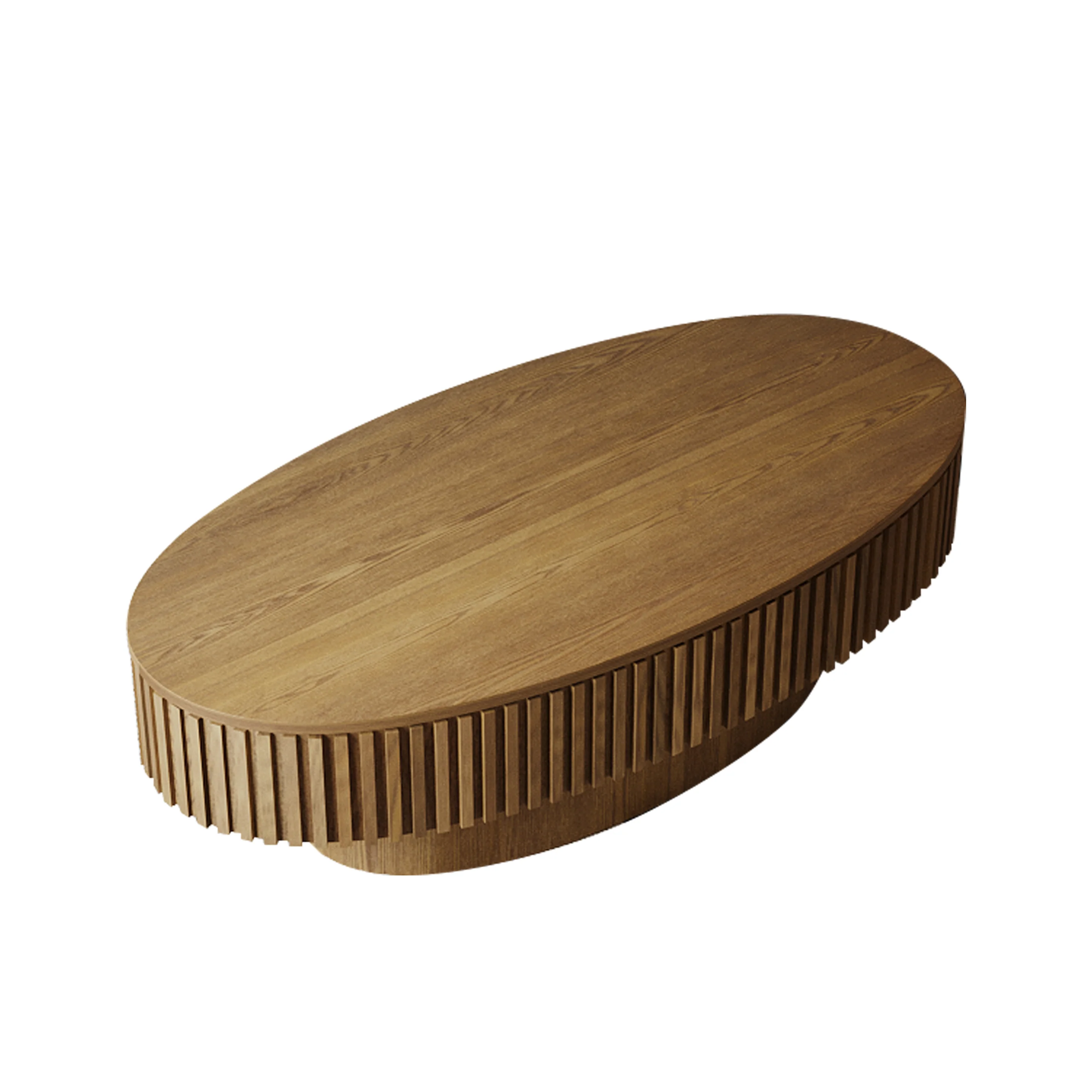 Modern Fluted Oval Solid Wood Veneered Coffee Table with Storage - Image 11