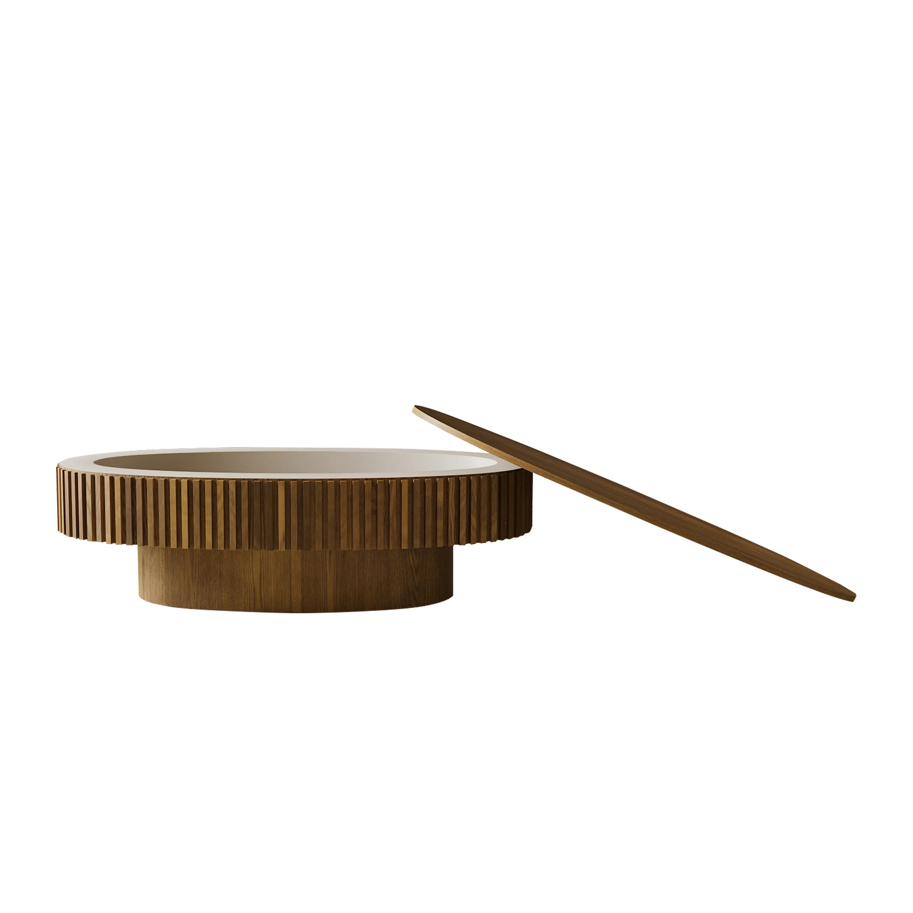 Modern Fluted Oval Solid Wood Veneered Coffee Table with Storage - Image 13