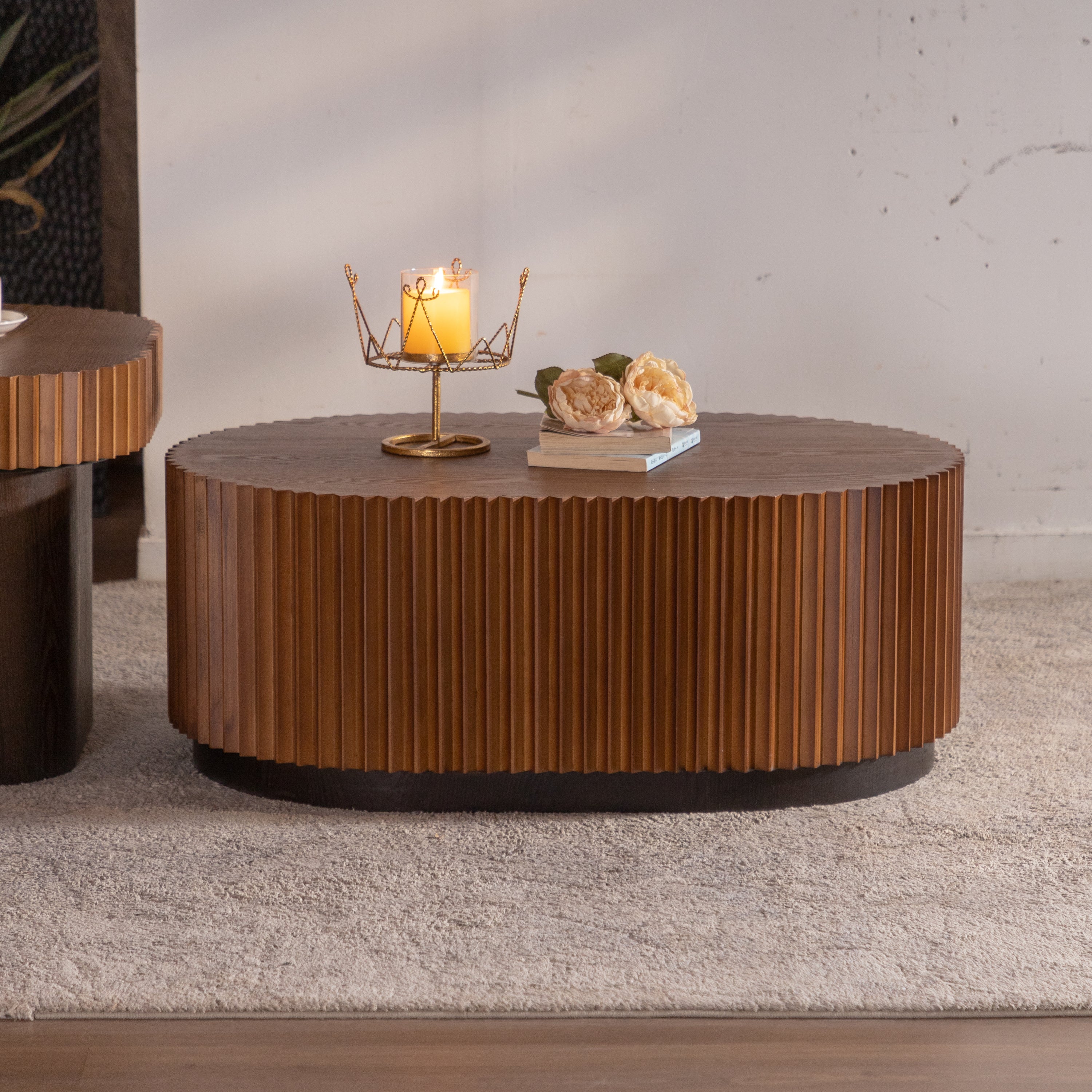 Walker Edison | Modern Fluted Round Nesting Coffee Table Set of 2 - Image 2