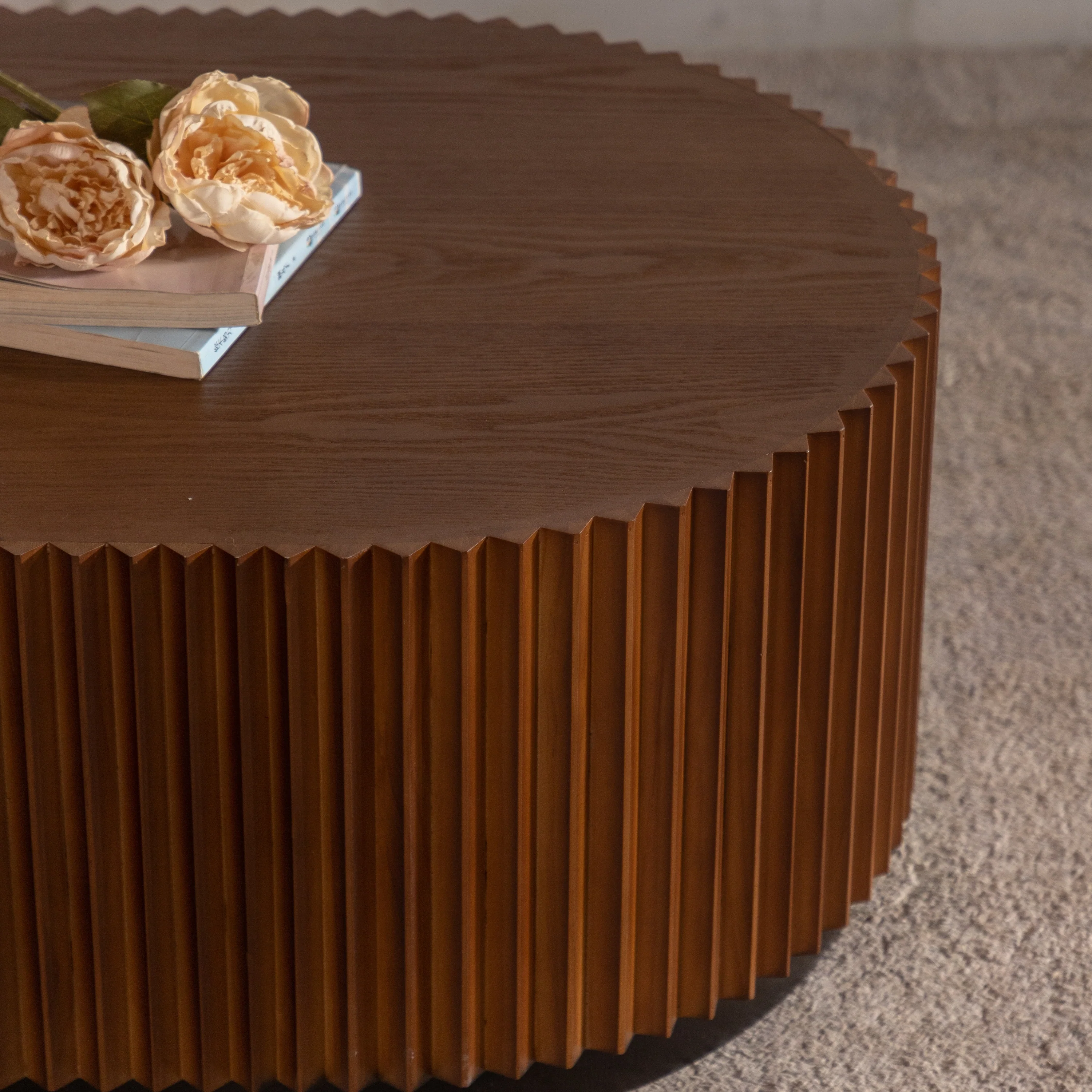 Walker Edison | Modern Fluted Round Nesting Coffee Table Set of 2 - Image 3
