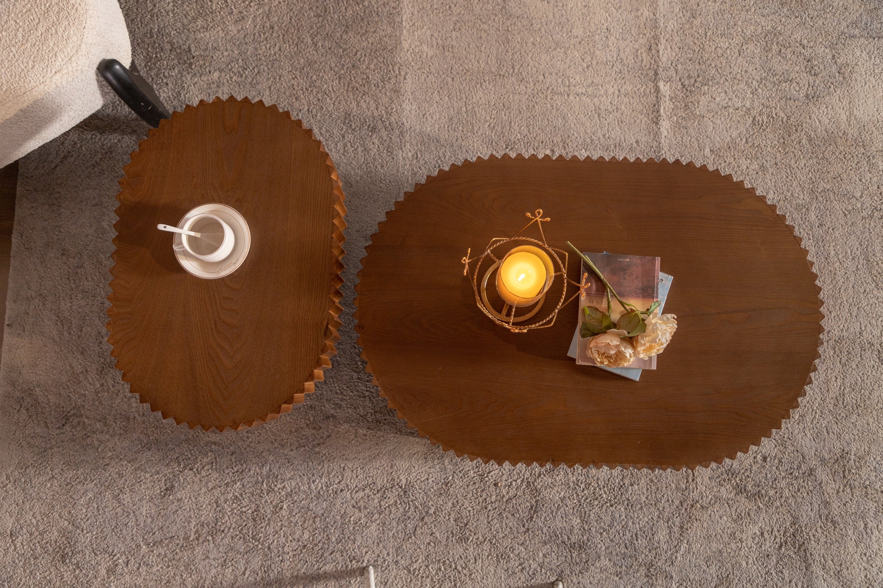 Walker Edison | Modern Fluted Round Nesting Coffee Table Set of 2 - Image 5