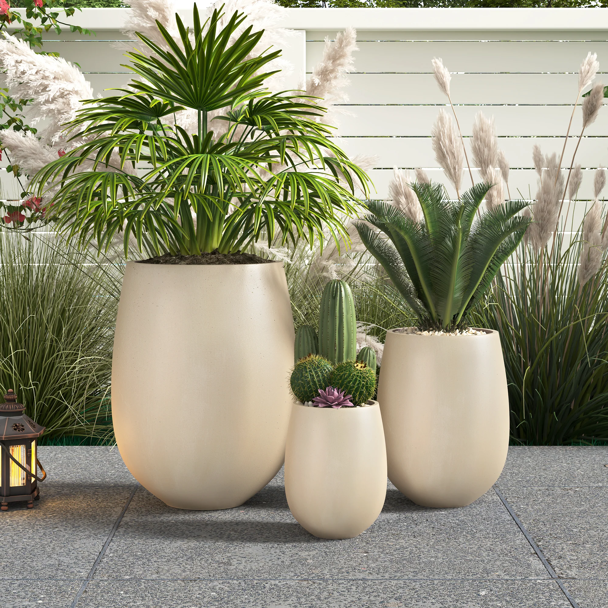 Modern Lightweight Round Outdoor Indoor Patio Planter Set of 3