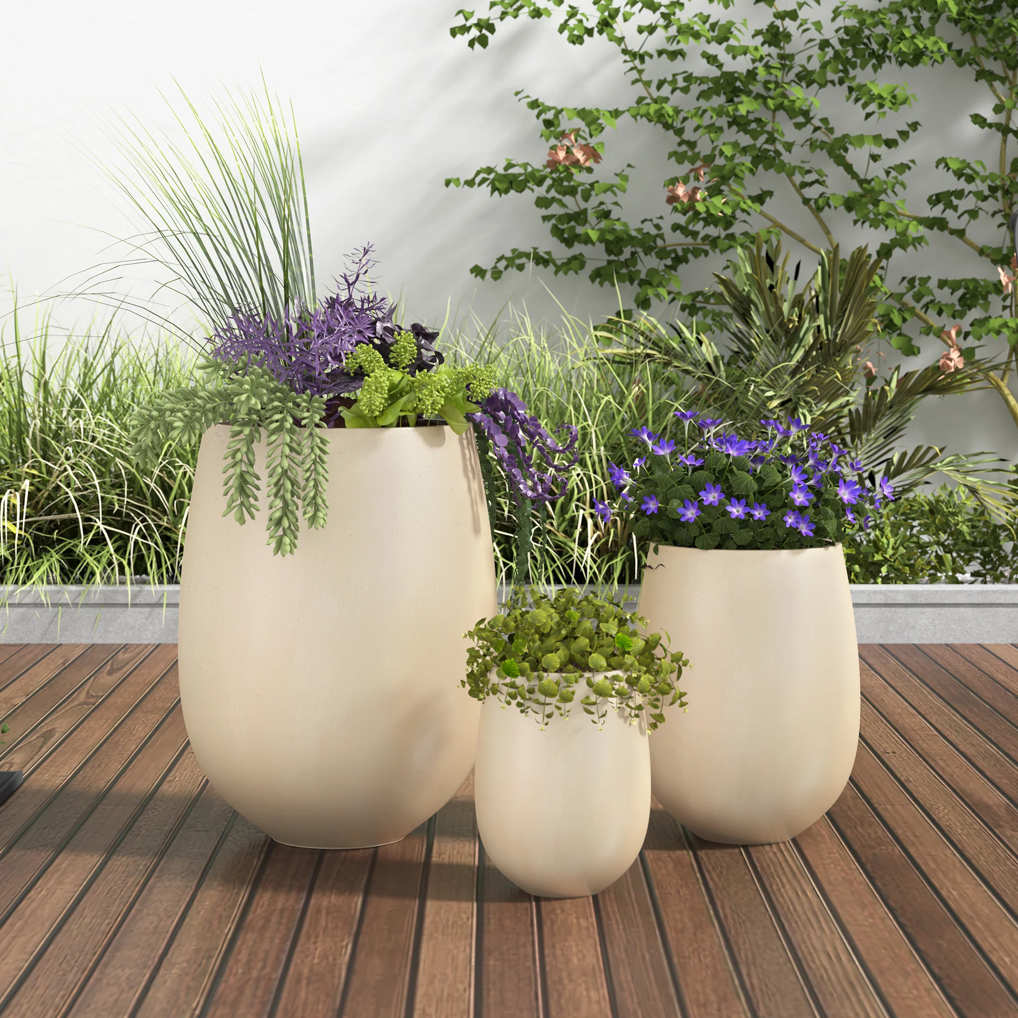 Modern Lightweight Round Outdoor Indoor Patio Planter Set of 3 - Image 2
