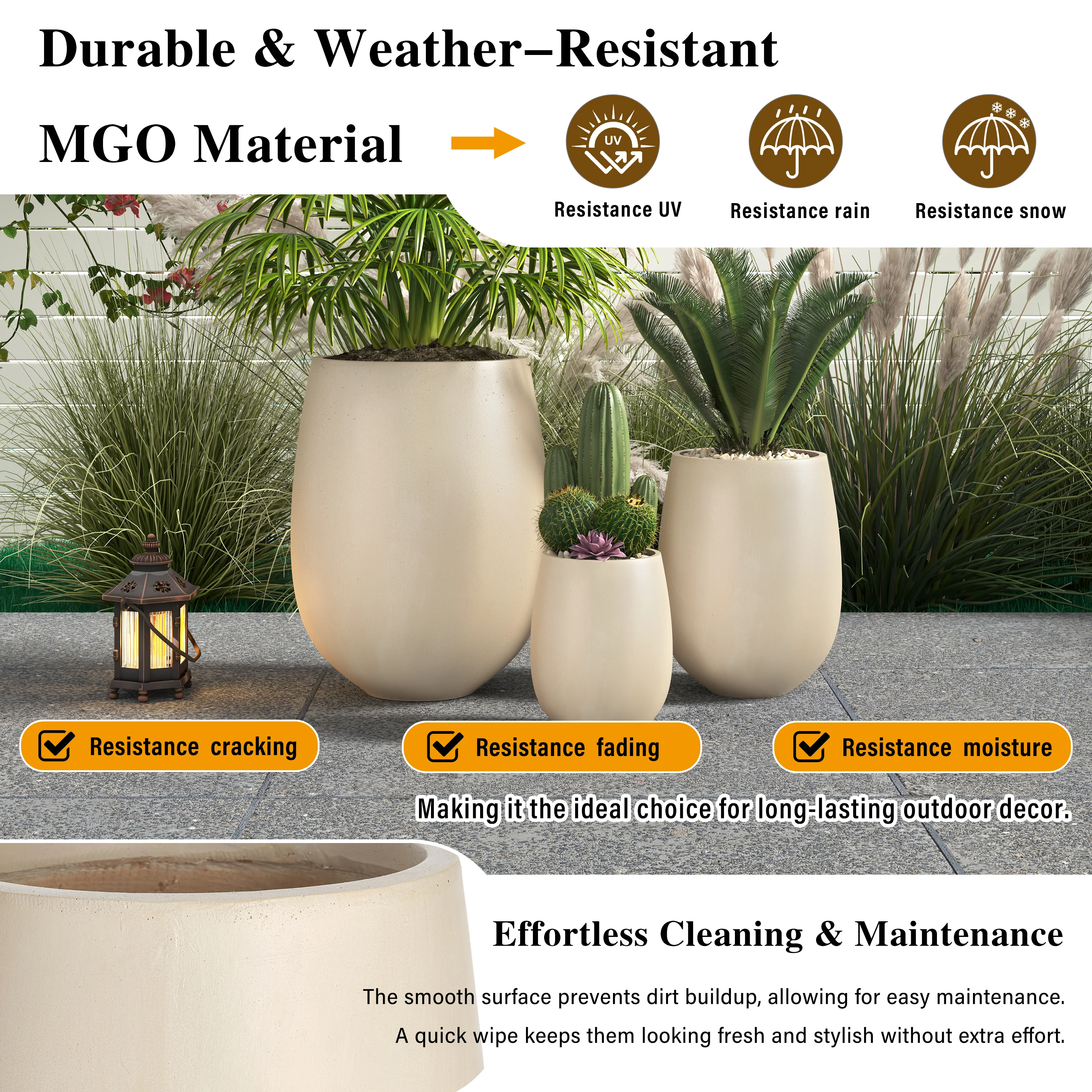 Modern Lightweight Round Outdoor Indoor Patio Planter Set of 3 - Image 5