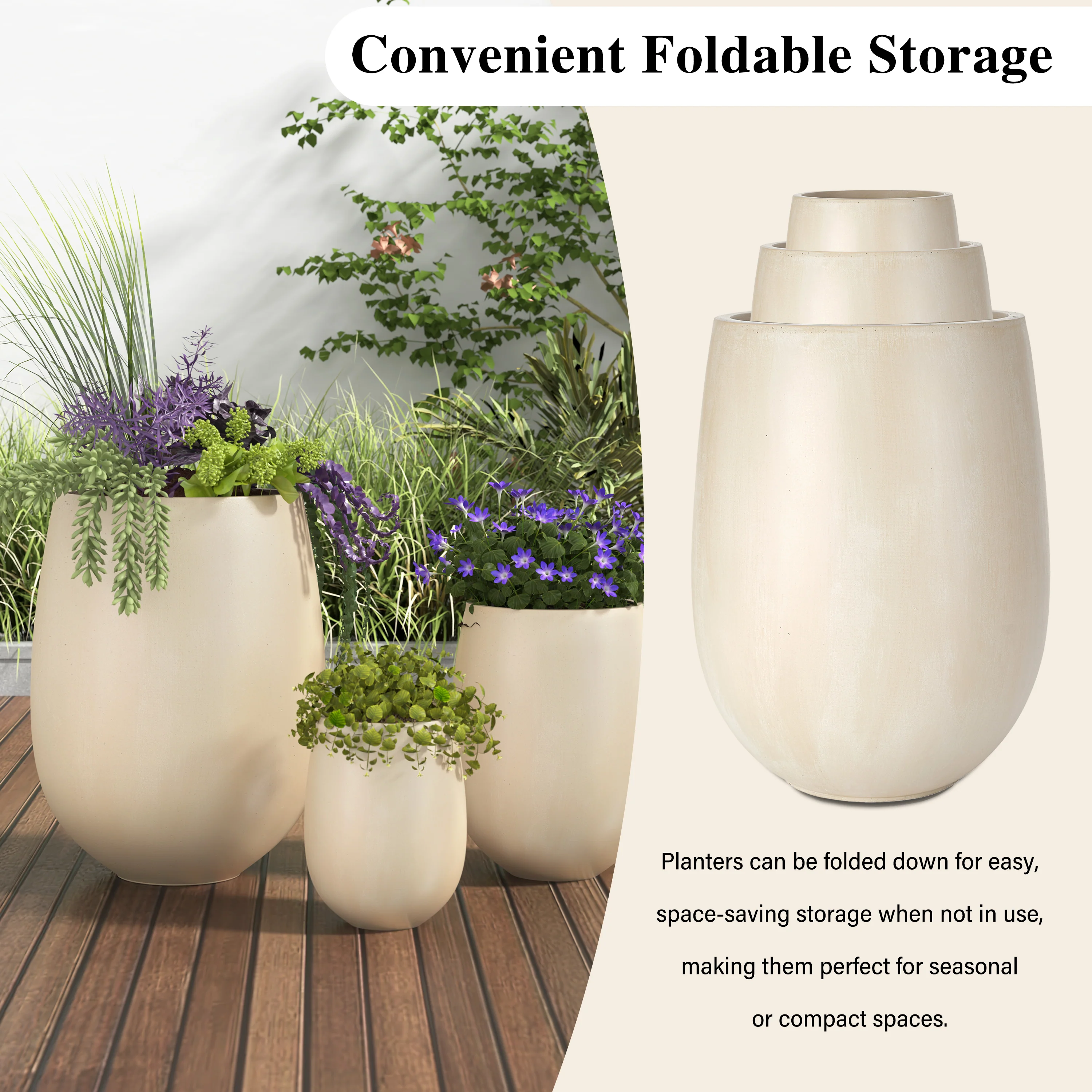 Modern Lightweight Round Outdoor Indoor Patio Planter Set of 3 - Image 6