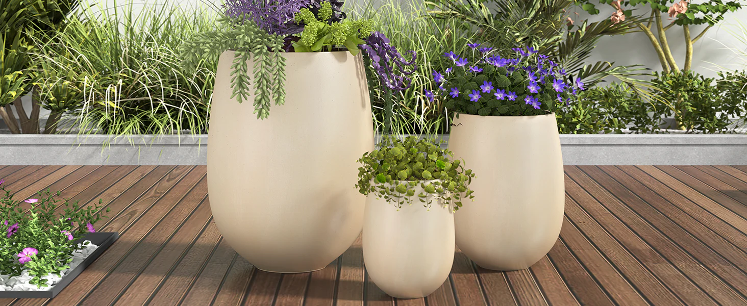 Modern Lightweight Round Outdoor Indoor Patio Planter Set of 3 - Image 8