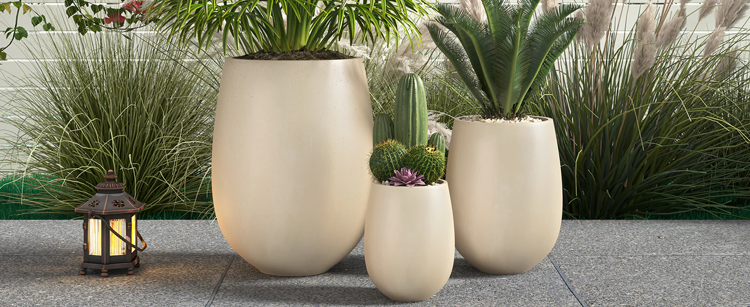 Modern Lightweight Round Outdoor Indoor Patio Planter Set of 3 - Image 9