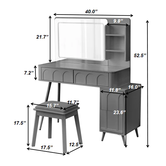 Walker Edison | Modern Makeup Vanity Desk with LED Lights & Mirror - Image 10