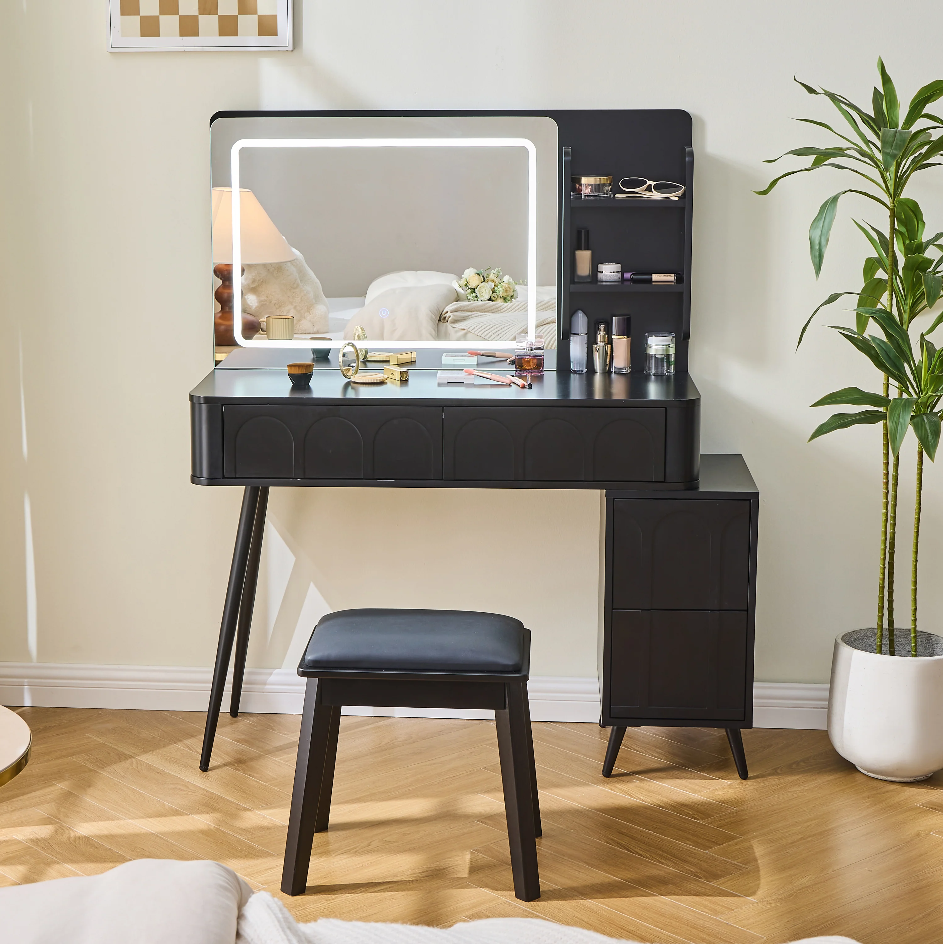 Walker Edison | Modern Makeup Vanity Desk with LED Lights & Mirror - Image 3