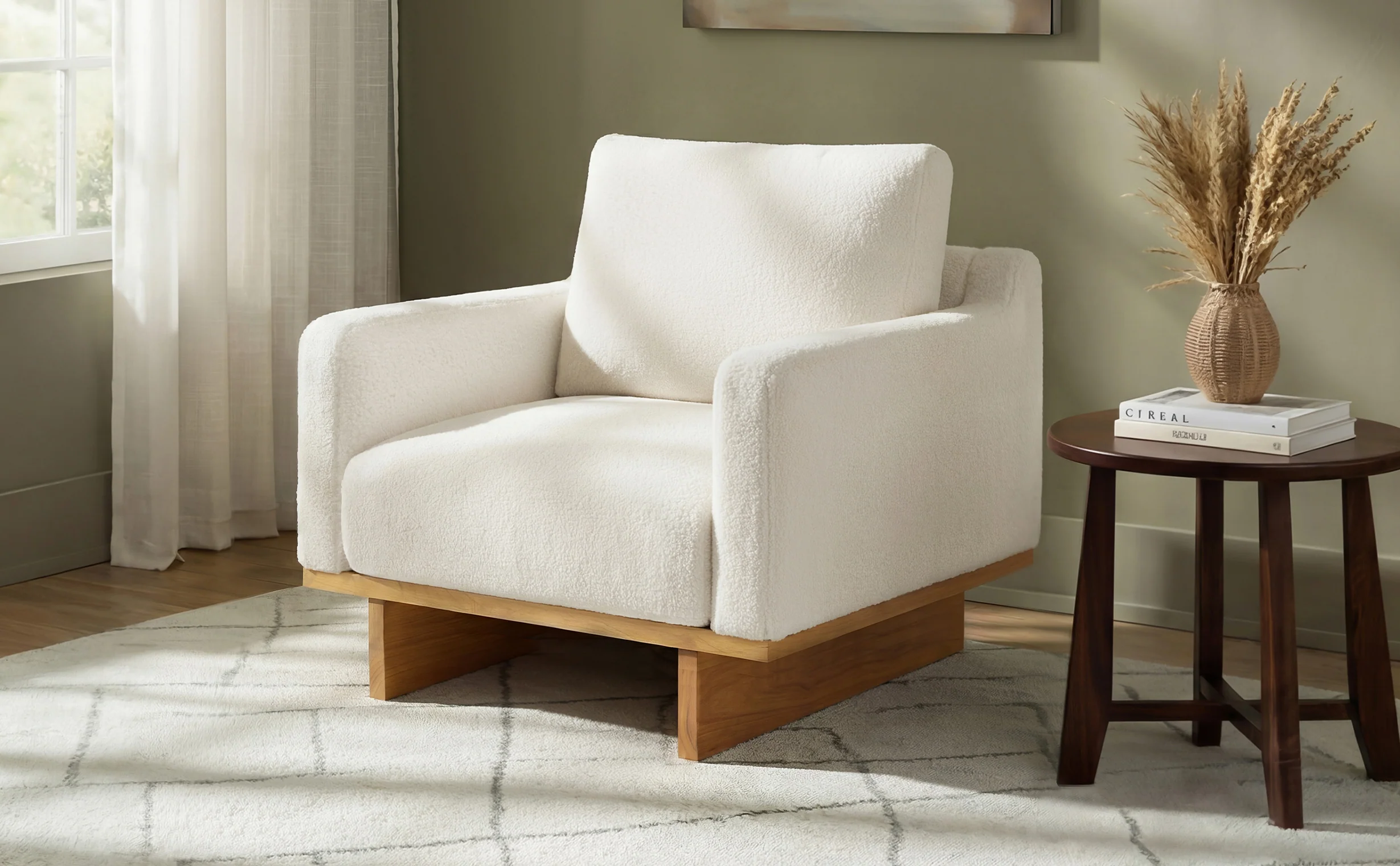 Mid-Century Modern White Minimalist Accent Chair with Solid Wood Frame - Image 16