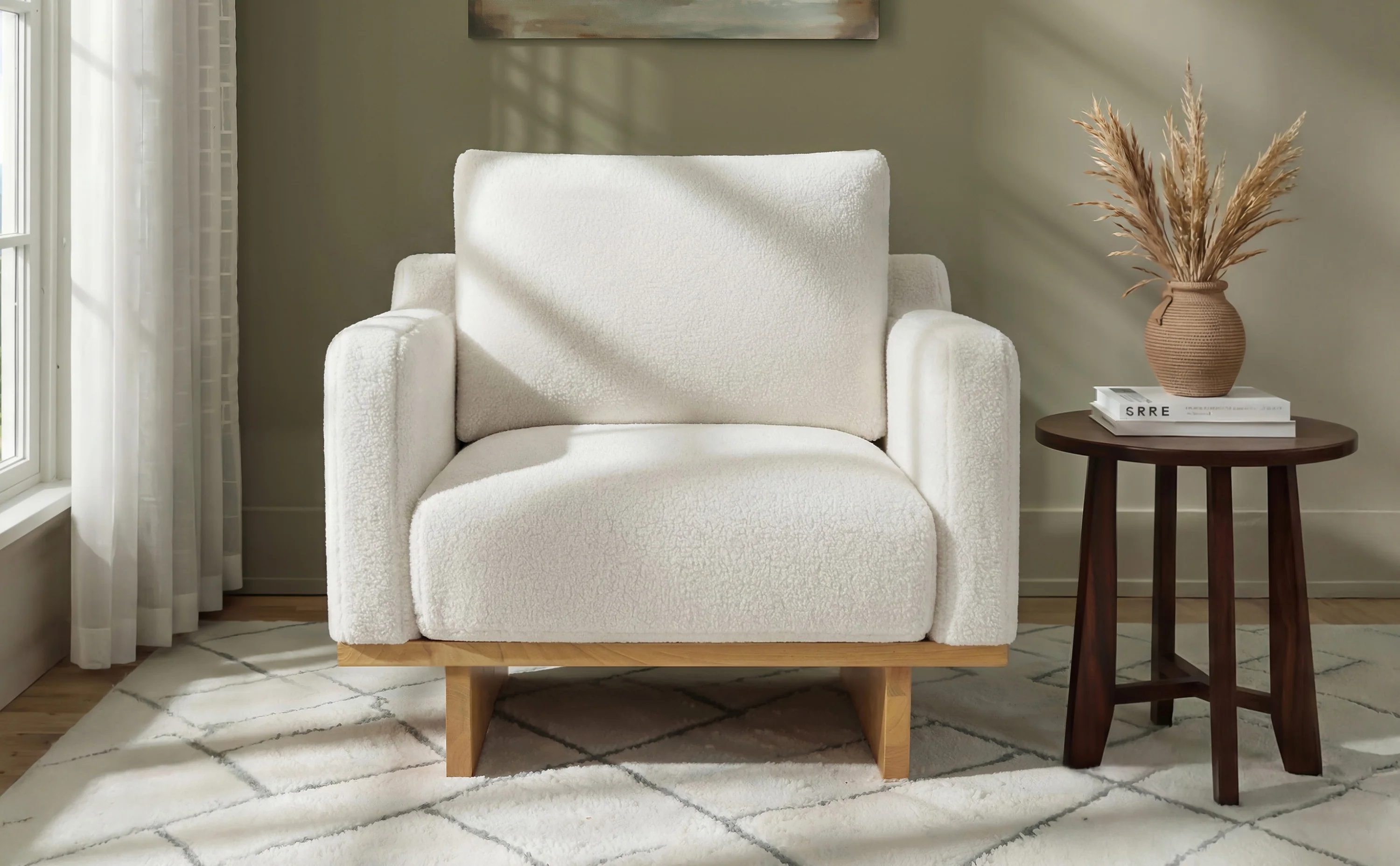 Mid-Century Modern White Minimalist Accent Chair with Solid Wood Frame - Image 17