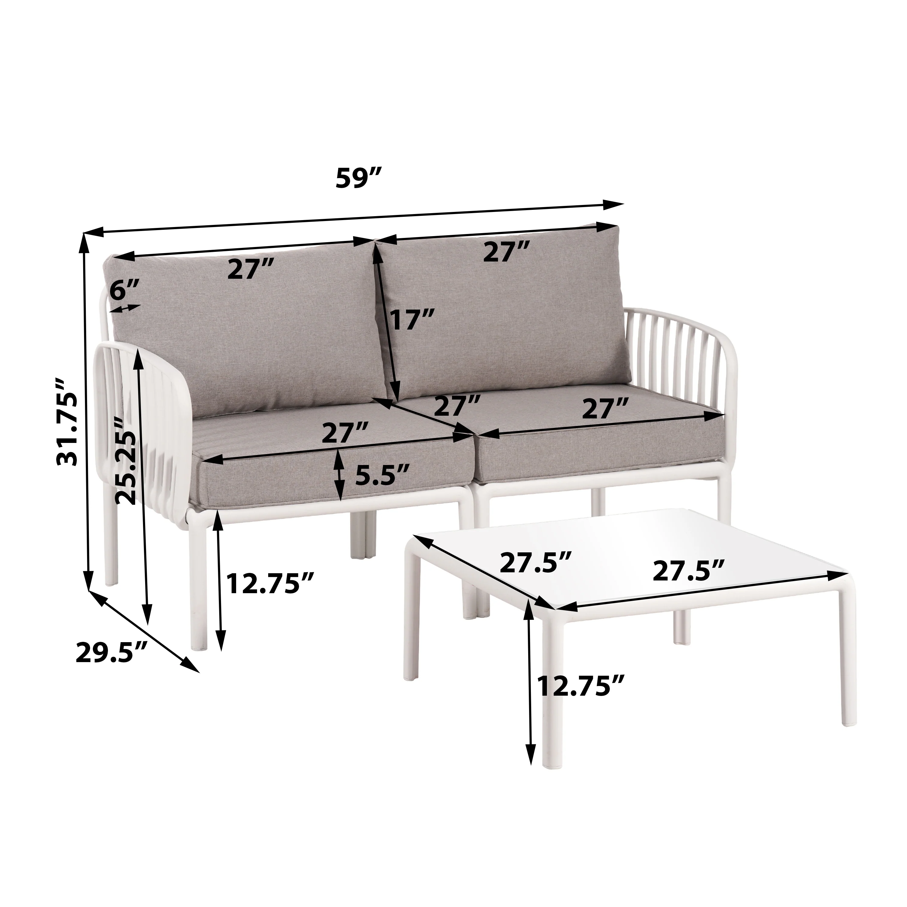Modern Outdoor 5 Piece Patio Conversation Set with Coffee Table & Waterproof Cushions - Image 5