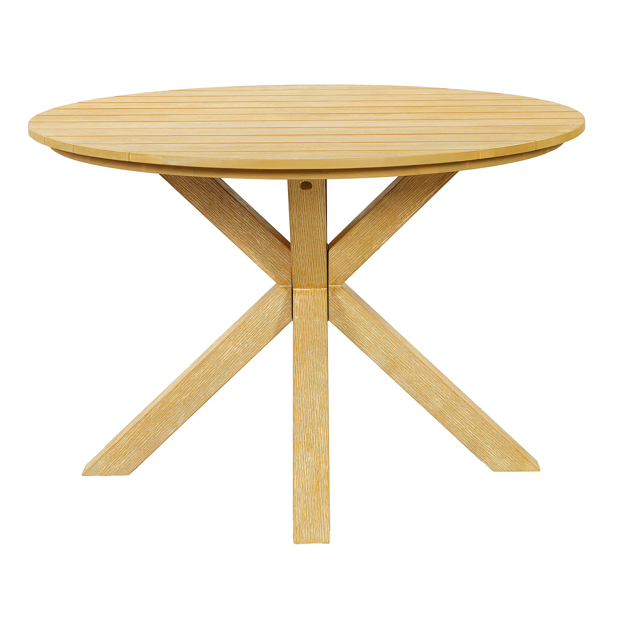 Modern Outdoor 5-Piece Teak Wood Round Dining Table & Chair Set with Gray Cushions - Image 18