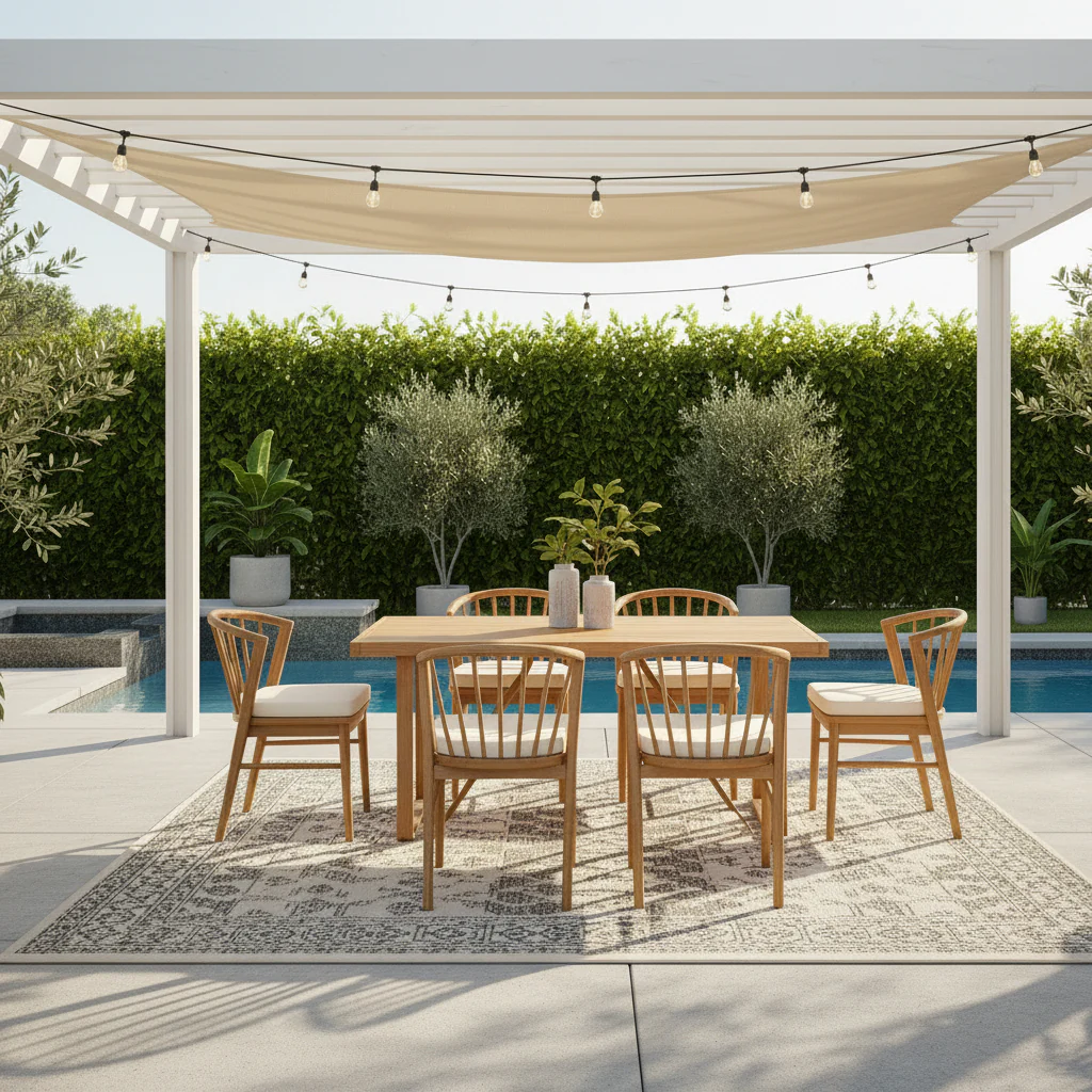 Modern Outdoor 7 Piece Acacia Wood Teak Dining Set with Cushions