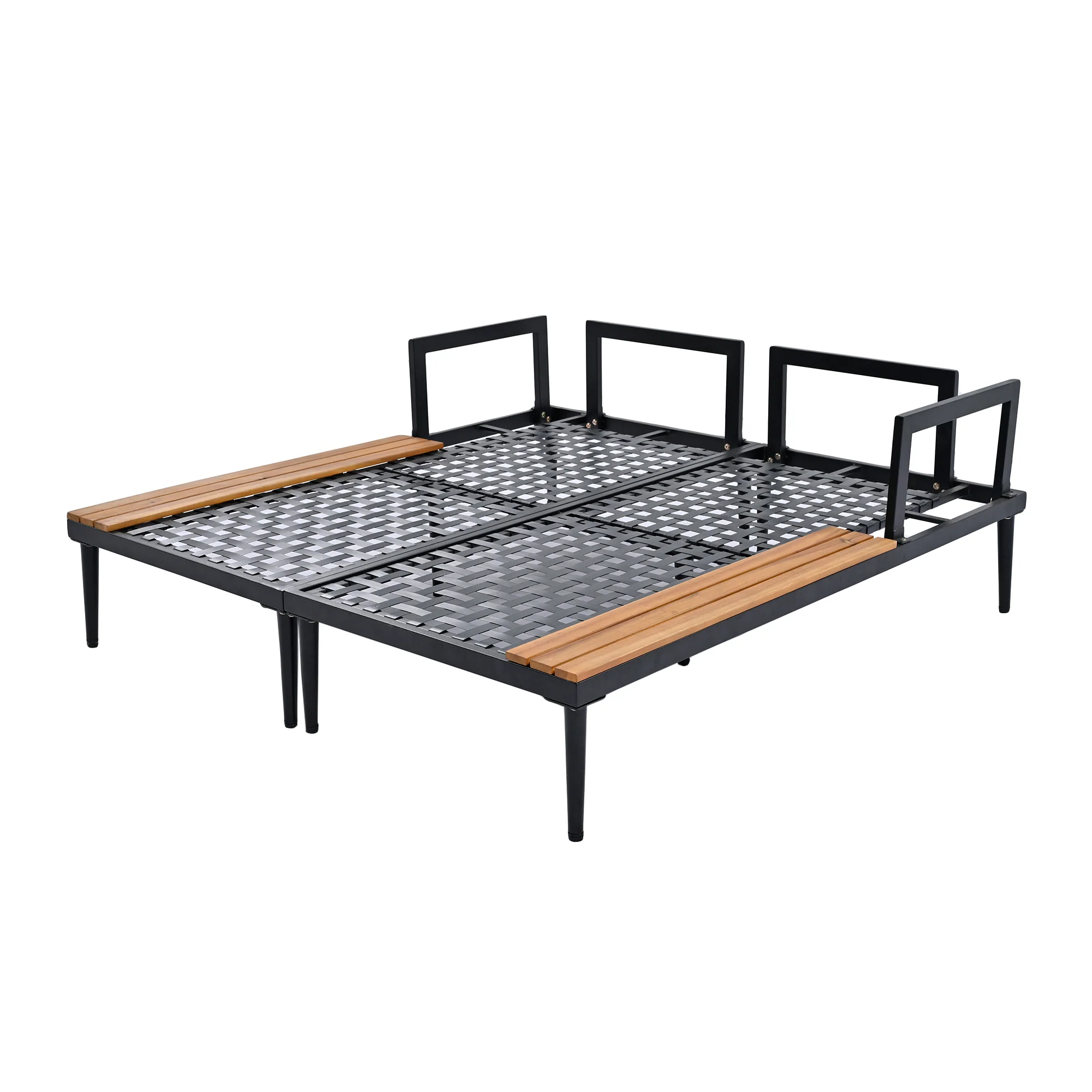 Walker Edison | Modern Outdoor Patio Daybed with Wood Topped Side Tables - Image 16