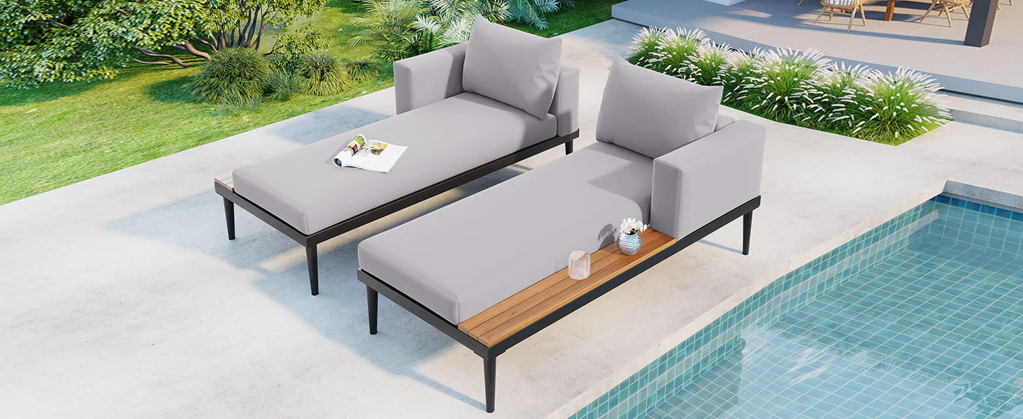 Walker Edison | Modern Outdoor Patio Daybed with Wood Topped Side Tables - Image 24