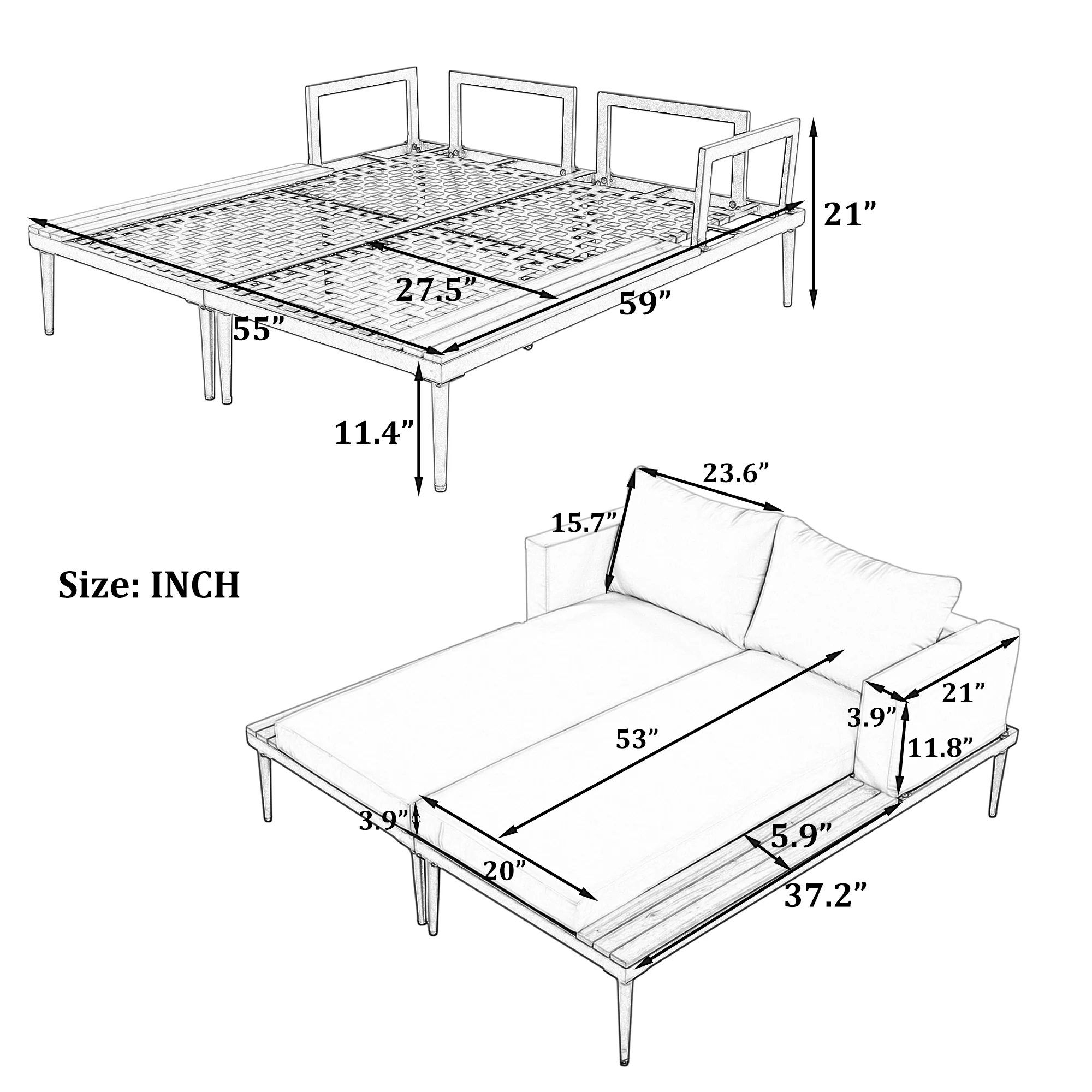 Walker Edison | Modern Outdoor Patio Daybed with Wood Topped Side Tables - Image 7
