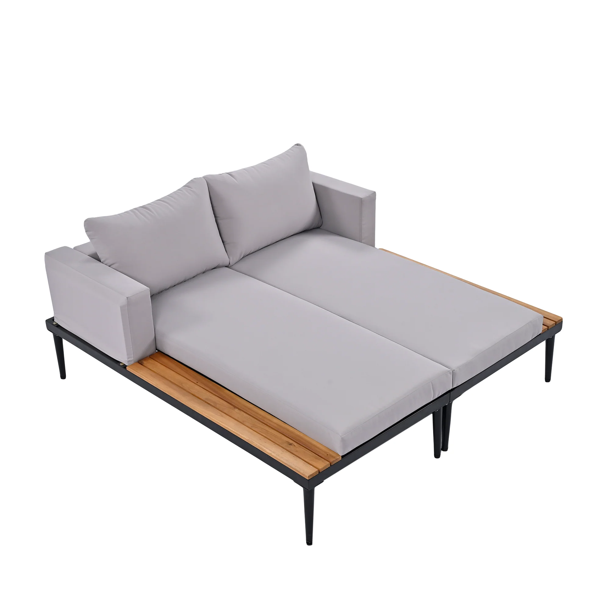Walker Edison | Modern Outdoor Patio Daybed with Wood Topped Side Tables - Image 8