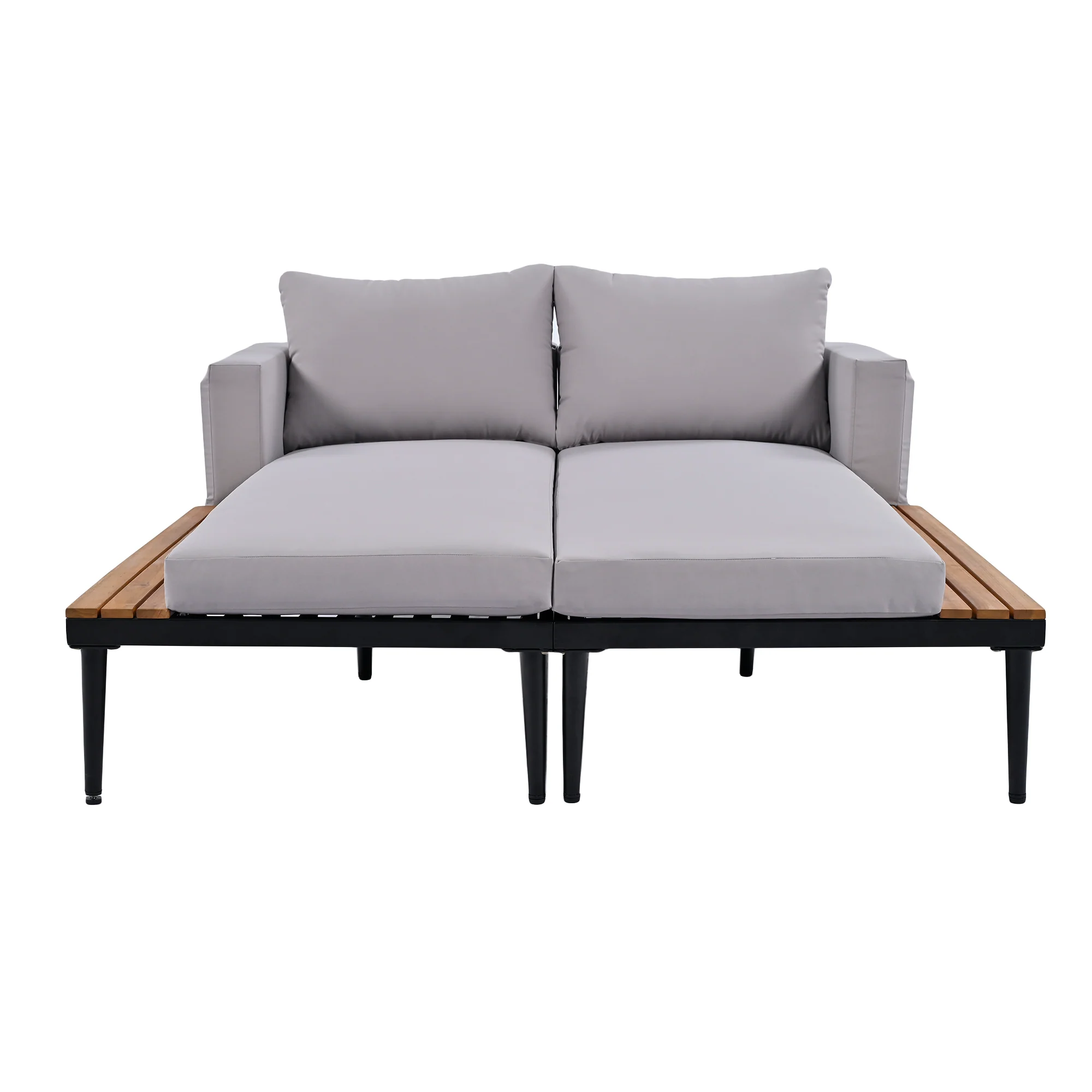Walker Edison | Modern Outdoor Patio Daybed with Wood Topped Side Tables - Image 9