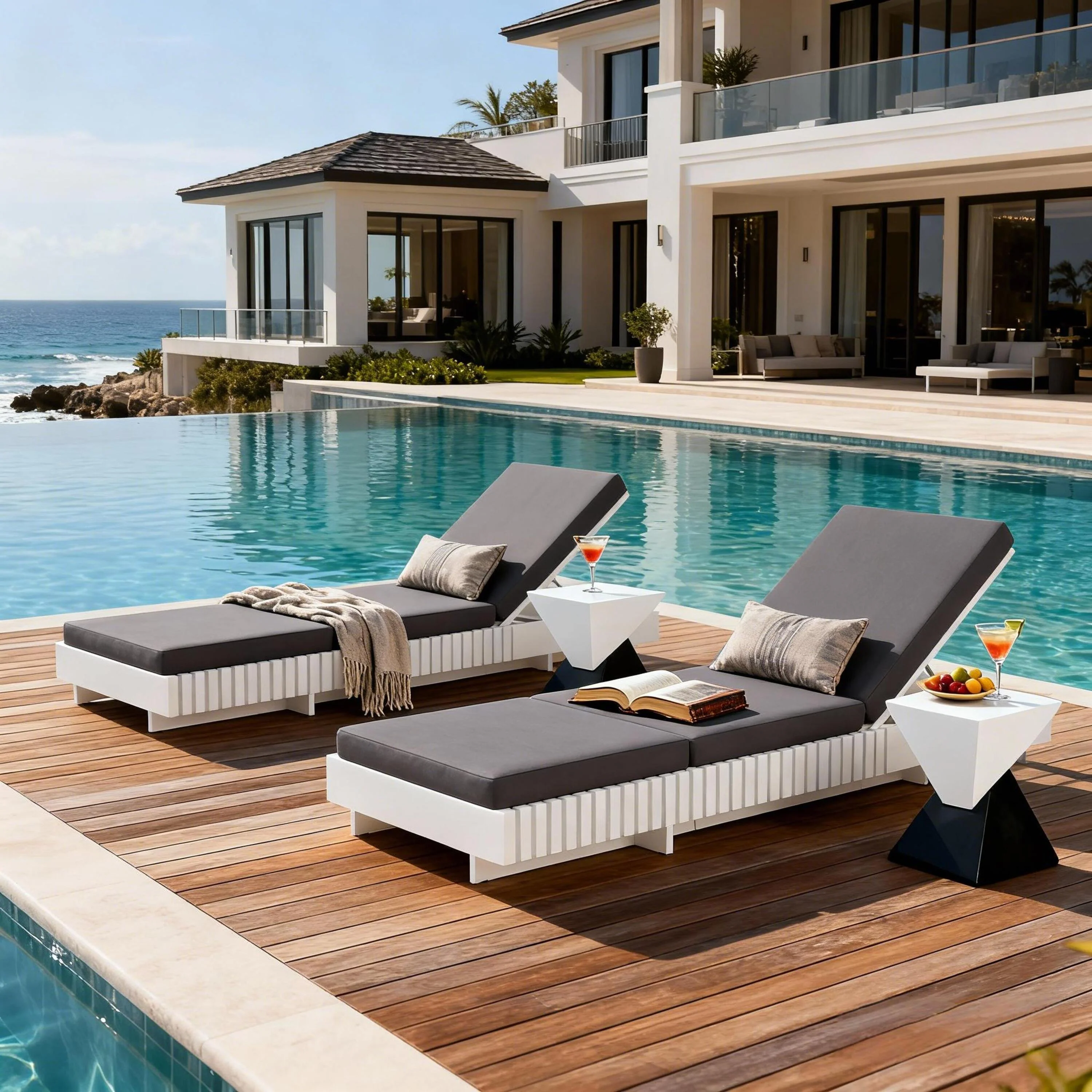 Modern Patio Sun Lounger Chaise with Water-Repellent Cushion - Image 2