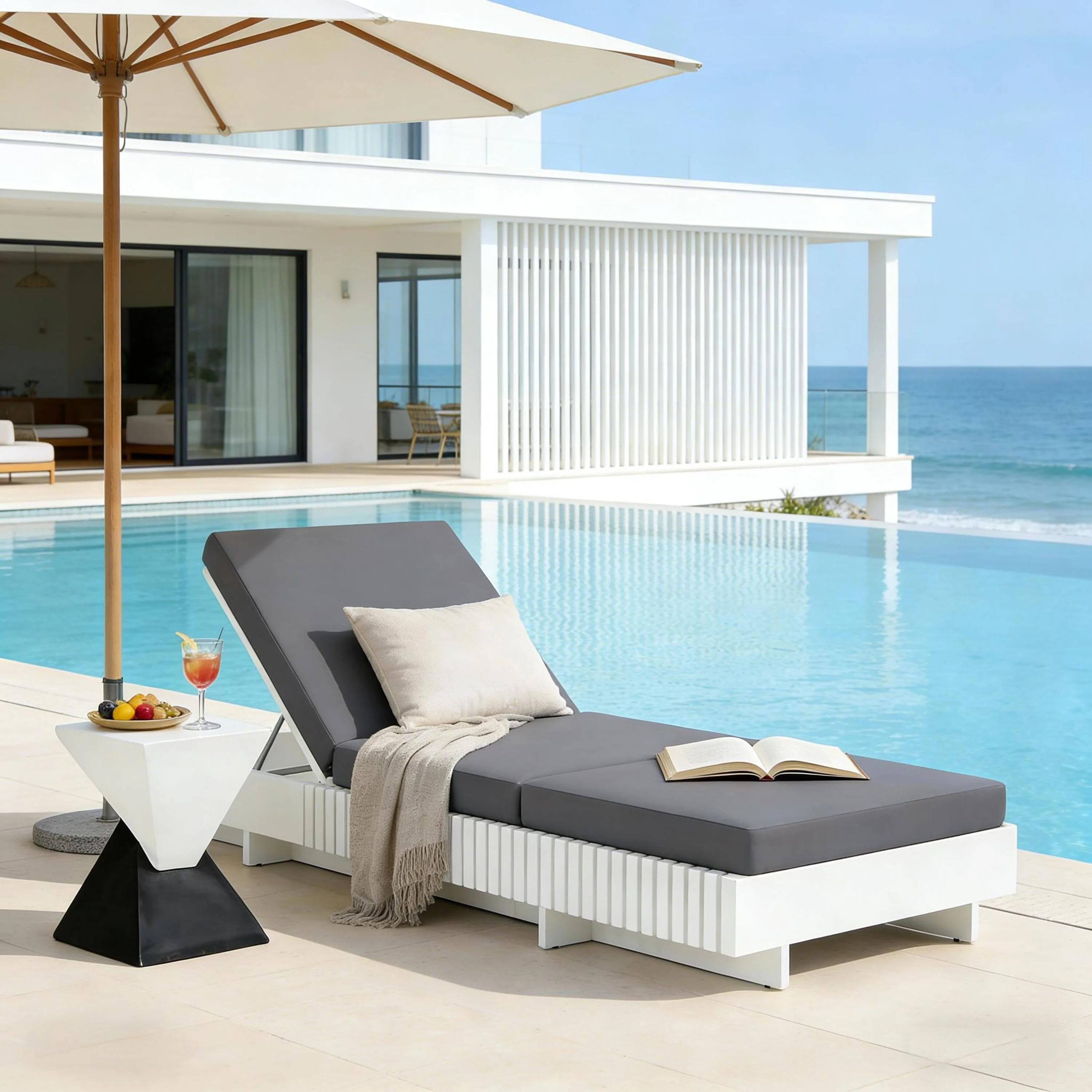 Modern Patio Sun Lounger Chaise with Water-Repellent Cushion - Image 5