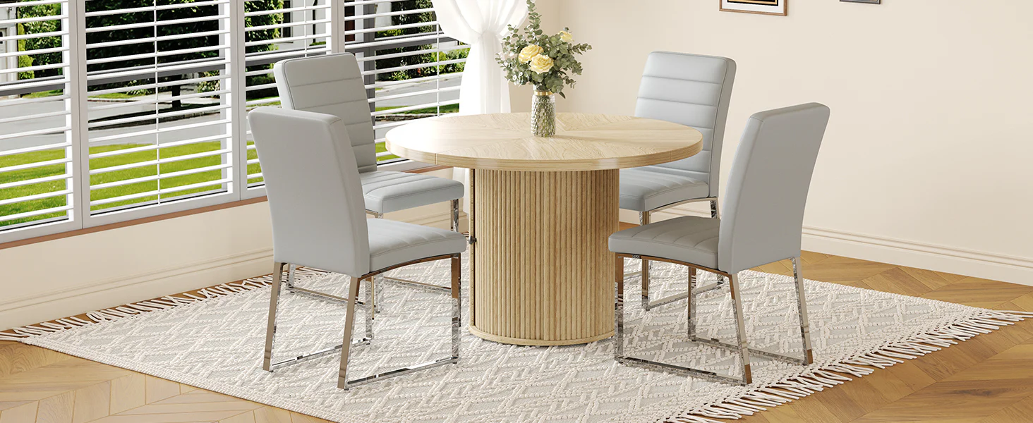 Modern Reeded 4 Piece Dining Set with Storage - Image 14