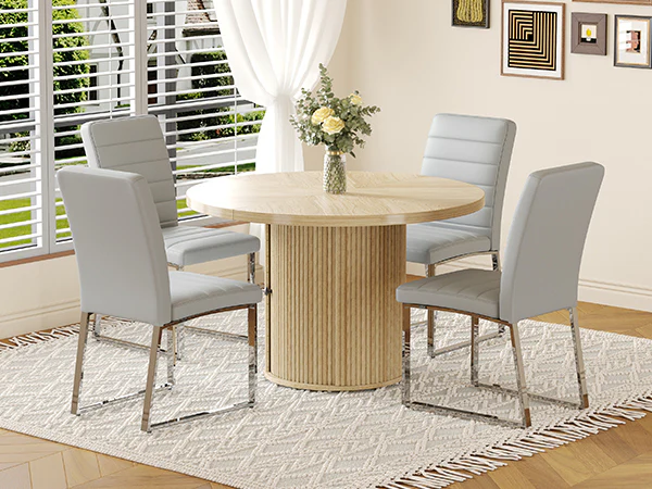 Modern Reeded 4 Piece Dining Set with Storage - Image 17