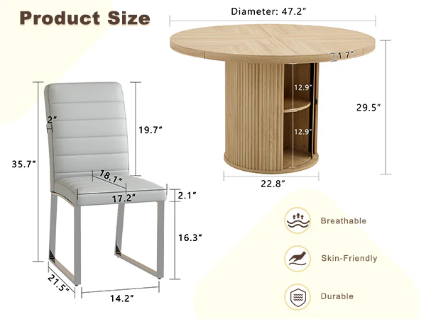 Modern Reeded 4 Piece Dining Set with Storage - Image 19