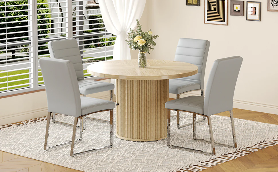 Modern Reeded 4 Piece Dining Set with Storage - Image 27