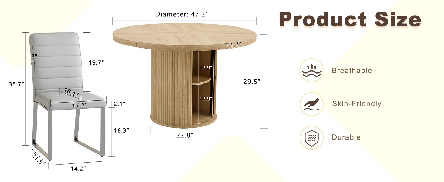 Modern Reeded 4 Piece Dining Set with Storage - Image 28