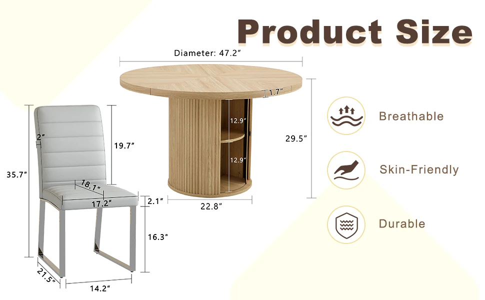 Modern Reeded 4 Piece Dining Set with Storage - Image 4