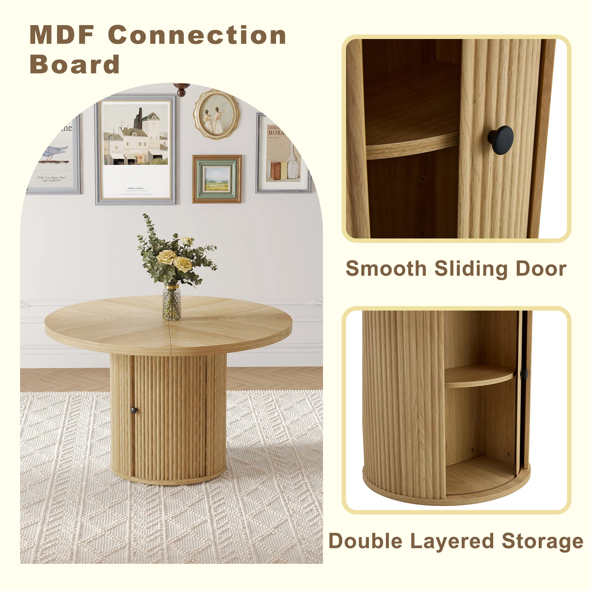 Modern Reeded 4 Piece Dining Set with Storage - Image 6