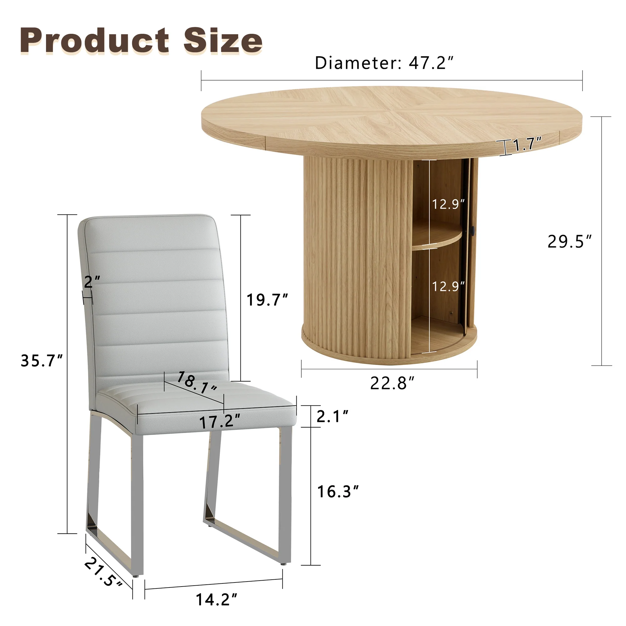 Modern Reeded 4 Piece Dining Set with Storage - Image 8