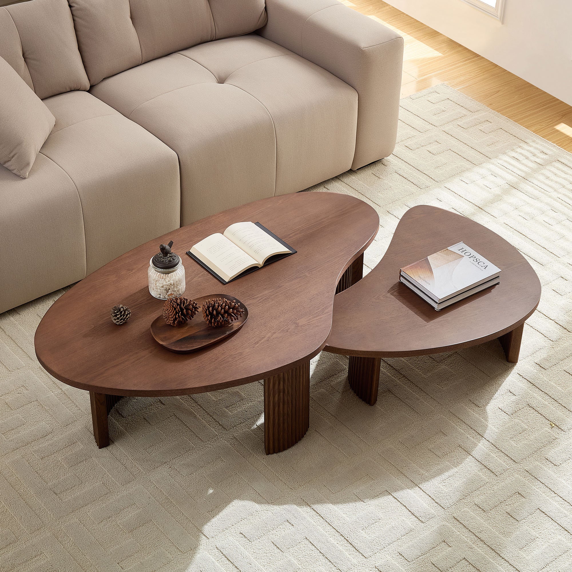 Modern Reeded Cloud Shape 2 Piece Coffee Table Set